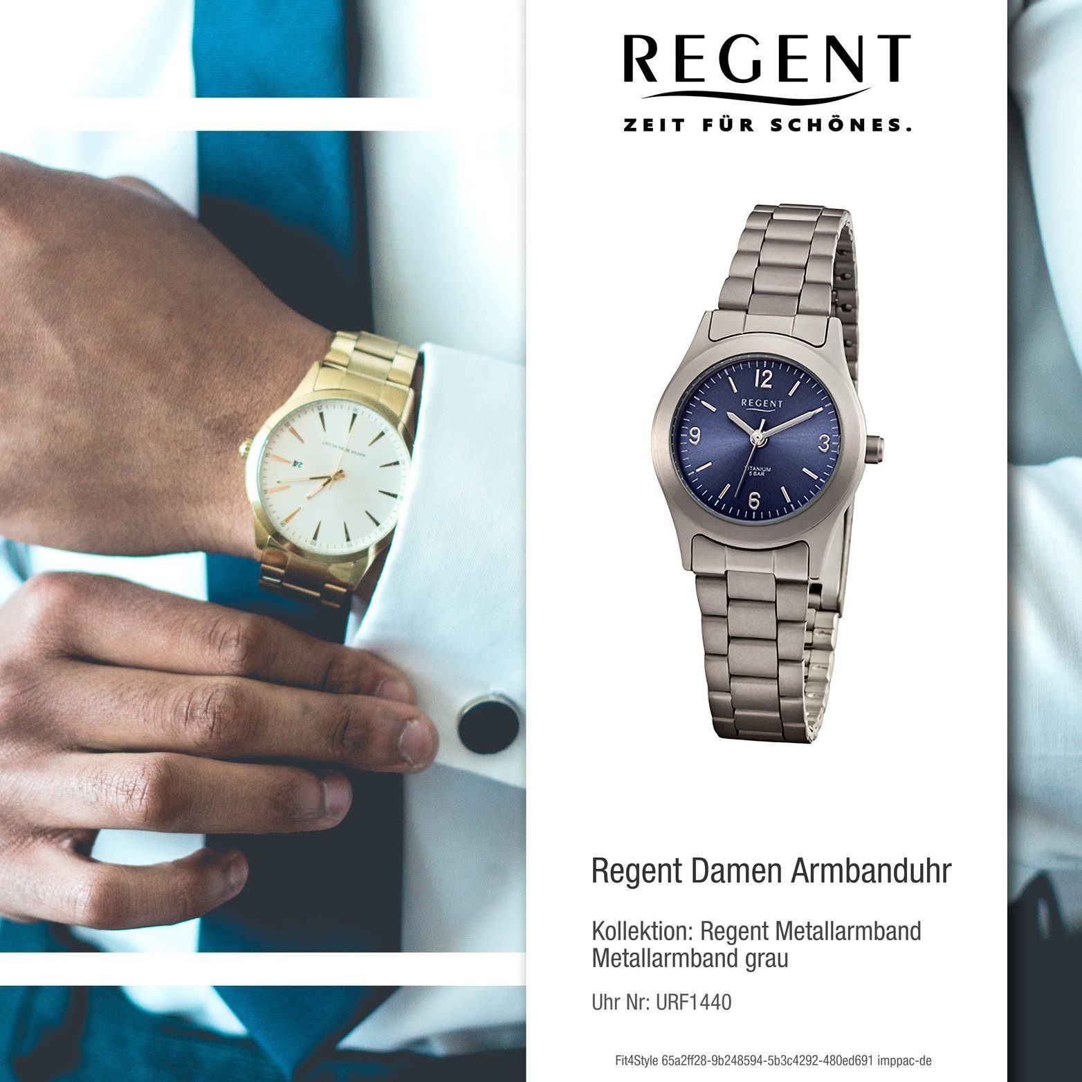 rundes Armbanduhr Damen (ca. grau, Quarzuhr Damenuhr Gehäuse, Metallarmband extra groß 26mm) Regent Regent Analog,