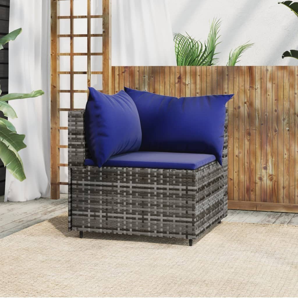 vidaXL Loungesofa Garten-Ecksofa Kissen Teile Rattan, Grau Grau 1 Blau mit und Poly