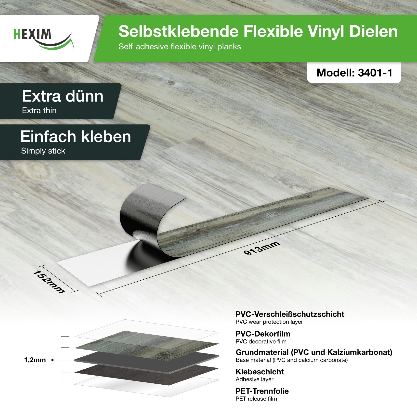 Hexim Vinylboden, Vinyldielen 0,97m² selbstklebend PVC Wandverkleidung Bode günstig online kaufen