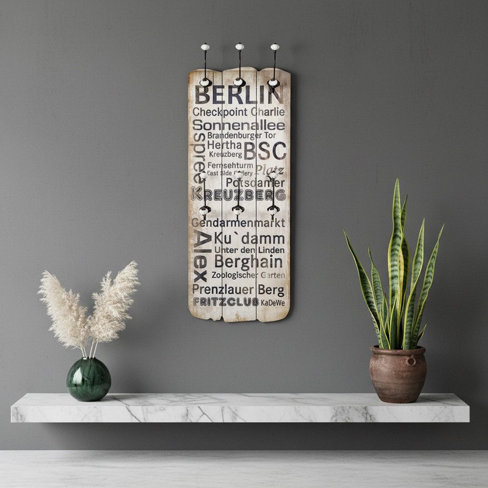 Melko Garderobenpaneel Garderobenpaneel Wandgarderobe Holz Weiß Braun Schriftzug Wandpaneel (Stück, 1 St., Paneel), Unkomplizierte Befestigung an der Wand