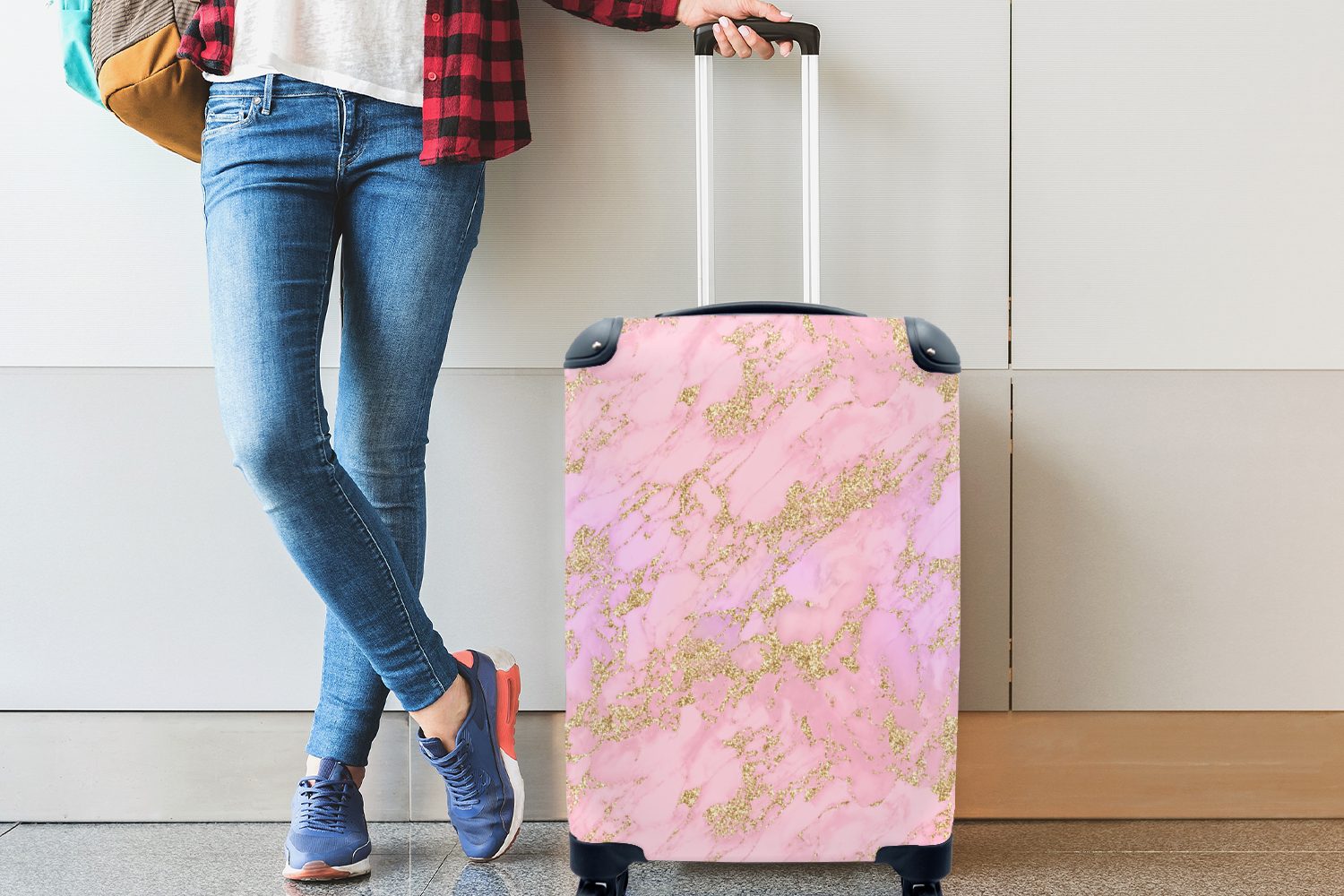 MuchoWow Gold Reisekoffer Trolley, Handgepäck für Ferien, Reisetasche - Handgepäckkoffer Muster, mit rollen, Marmor - - Rollen, 4 Glitter