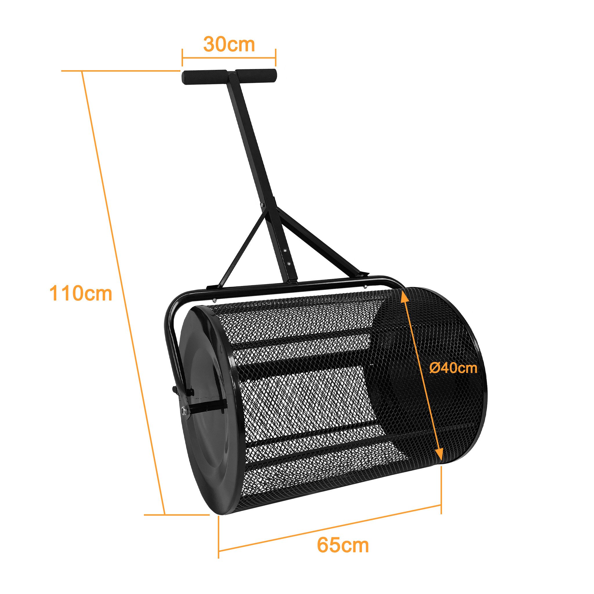 FIVMEN Streuwagen Kompoststreuer Gartenstreuer mit Griff Rasenstreuer 80L Düngerstreuer, Saatgutstreuer Streuer für Kompost, Dünger, Garten, Rasen, 40x65x110cm