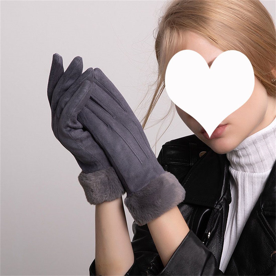 DÖRÖY Fleecehandschuhe Damenmode Touchscreen Plüsch Handschuhe, Kunstfell warme Handschuhe Grau