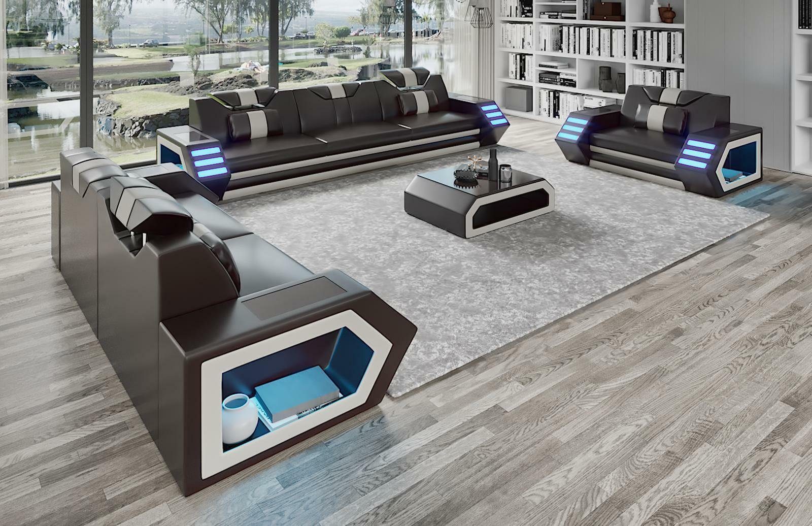 JVmoebel Sofagarnitur Europe Sofa Made Couch LED, luxus Moderne Neu Design in Schwarz Sitzer 3+2+1