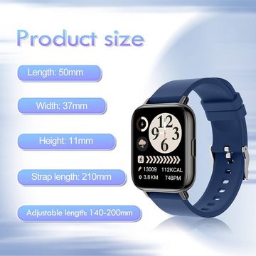 MICGIGI Smartwatch (1,69 Zoll, Android iOS), Pulsmesser schlafmonitor ip68 wasserdicht fitnessuhr mit schrittzähler