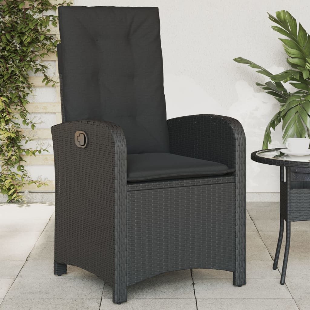vidaXL Gartenstuhl NA Gartenstuhl verstellbar mit Kissen Schwarz Polyrattan für Outdoor N