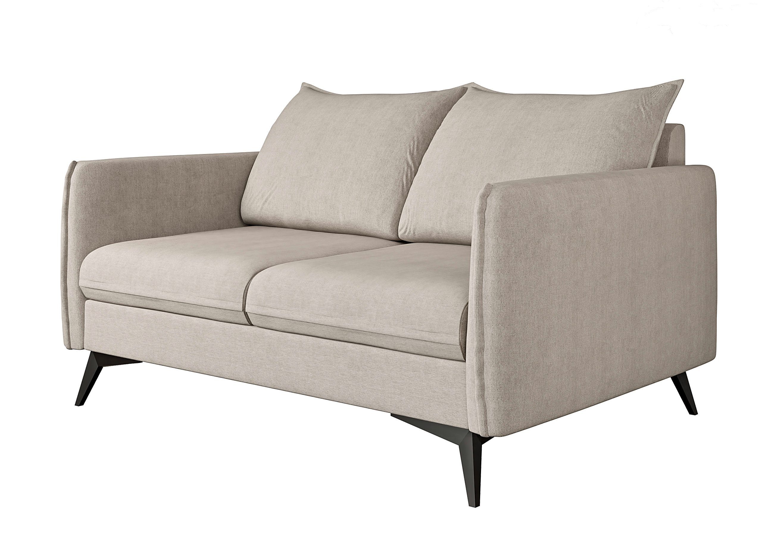 Sofa 2-Sitzer Beige Möbel Wellenfederung Azalea Metall Schwarz Modernes Füßen, mit S-Style mit