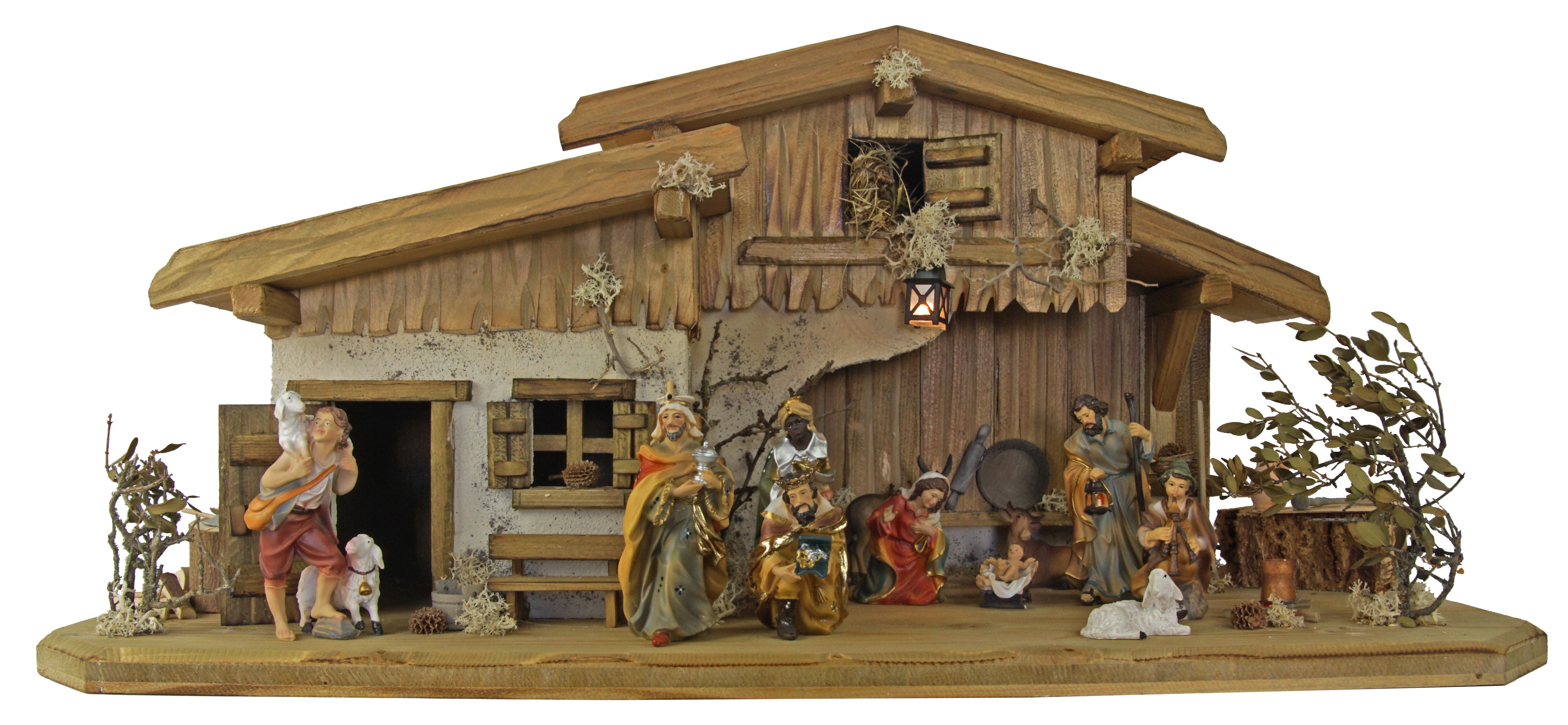 Krippenursel Krippe Weihnachtskrippe Engelthal inkl. 12-tlg. Figurensatz K 001, Handbemalte Figuren,handgearbeitete Krippe