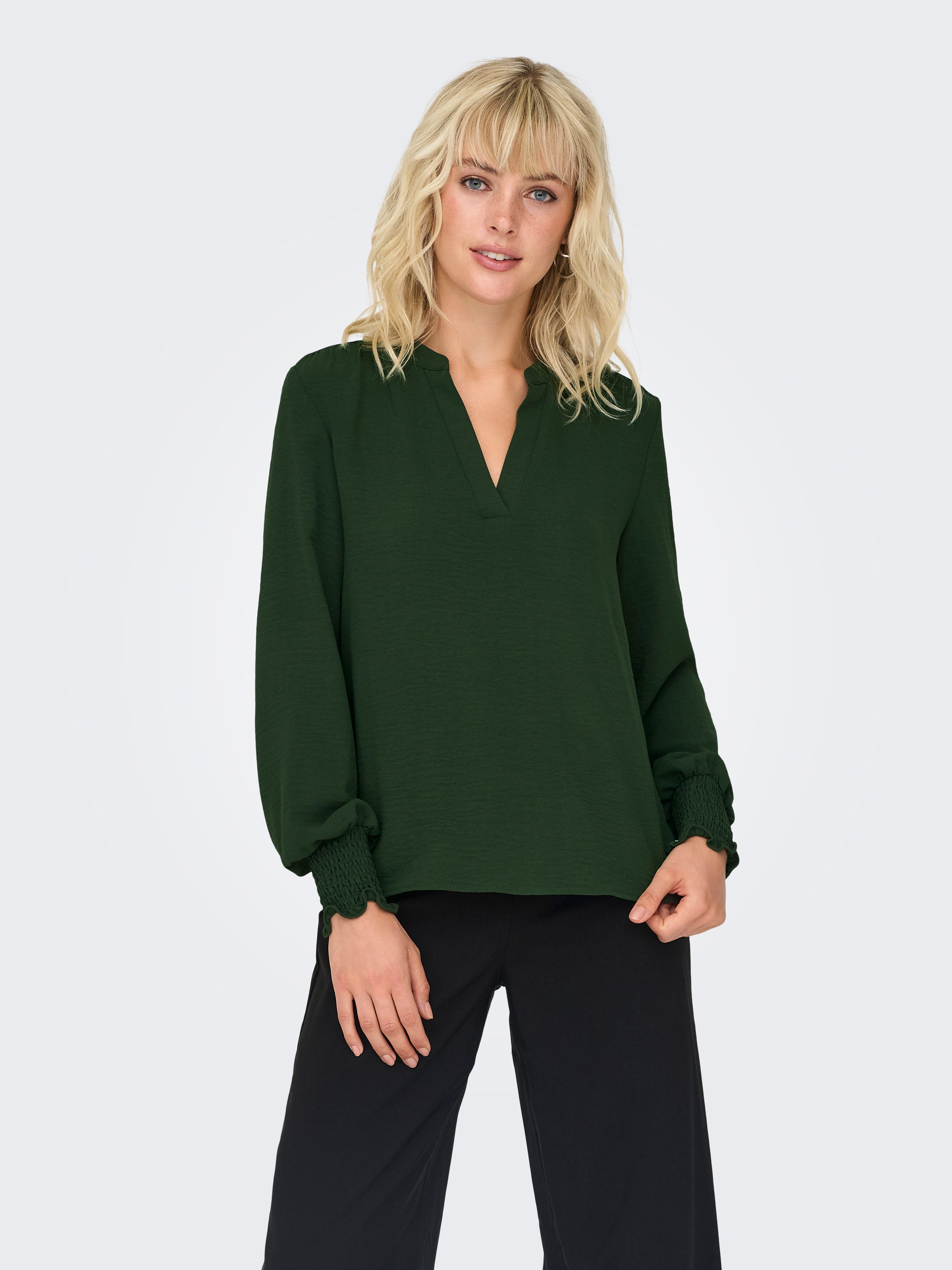 ONLY Blusenshirt ONLMETTE V-NECK LS SMOCK günstig online kaufen