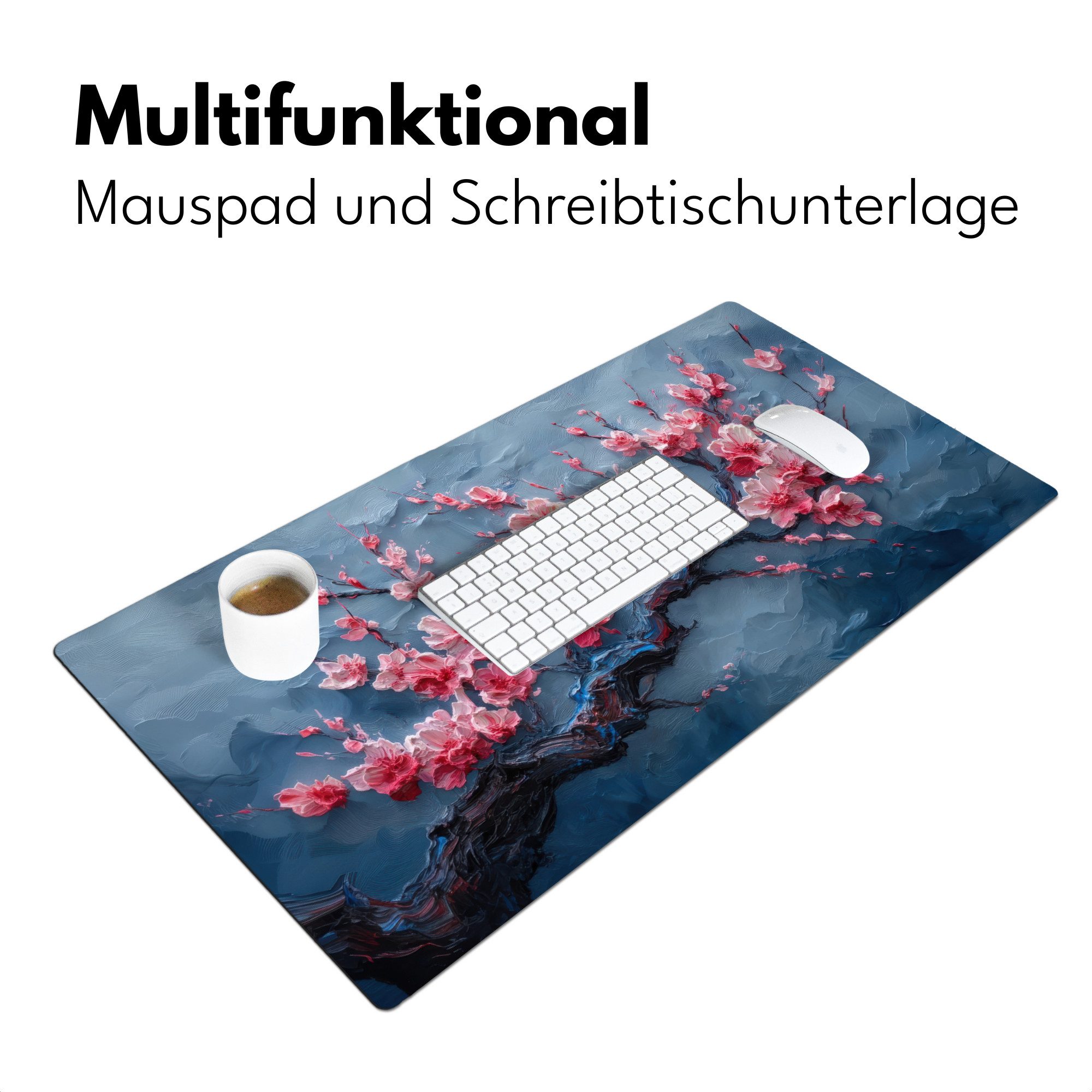 MuchoWow Gaming Mauspad Blüte - Blume - Rosa - Zweig (1-St), Gaming Mauspad XXL, Schreibtischunterlage, Desk Mat Groß, 80x40 cm