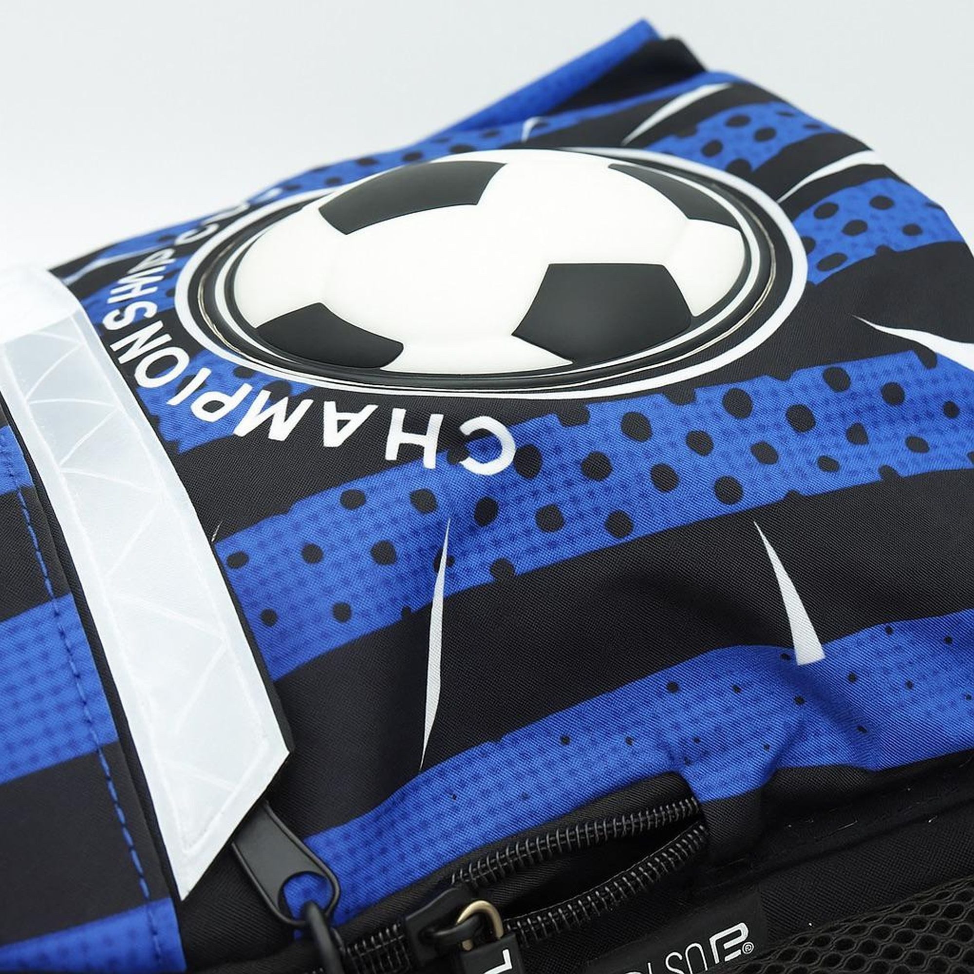 PASO Schulranzen (Set, 3-Tlg), Rucksack mit 3D Prägedruck & Turnbeutel & Federmappe - Fußball blau
