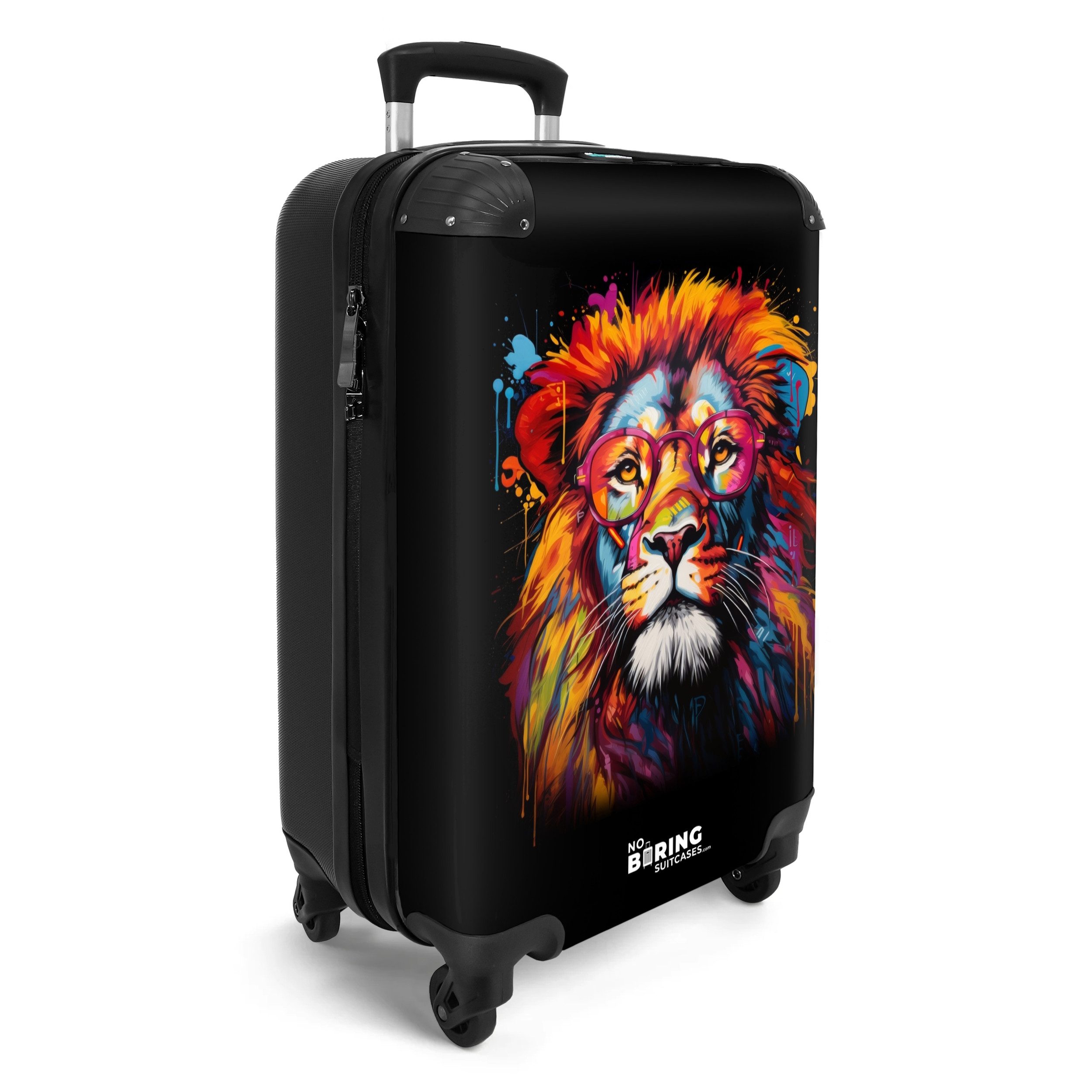 NoBoringSuitcases.com© Hartschalen-Trolley Bunter Löwe im Graffiti-Stil 55x35x20cm, 4 Rollen, Reisetasche mit Rollen, Koffer Handgepäck Flugzeug