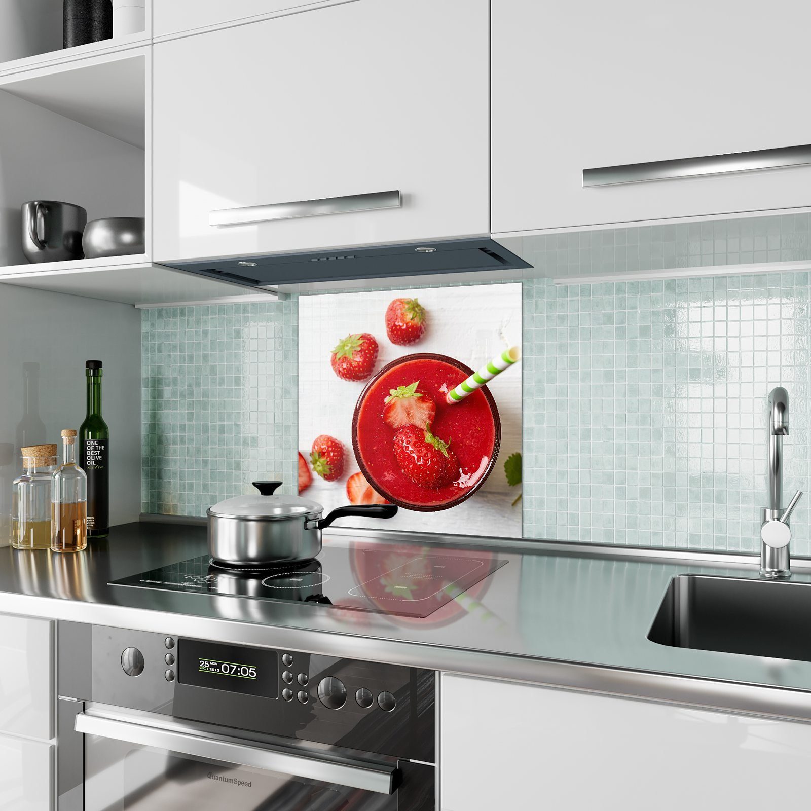 Motiv Küchenrückwand Spritzschutz Erdbeersmoothie Primedeco mit Küchenrückwand Glas