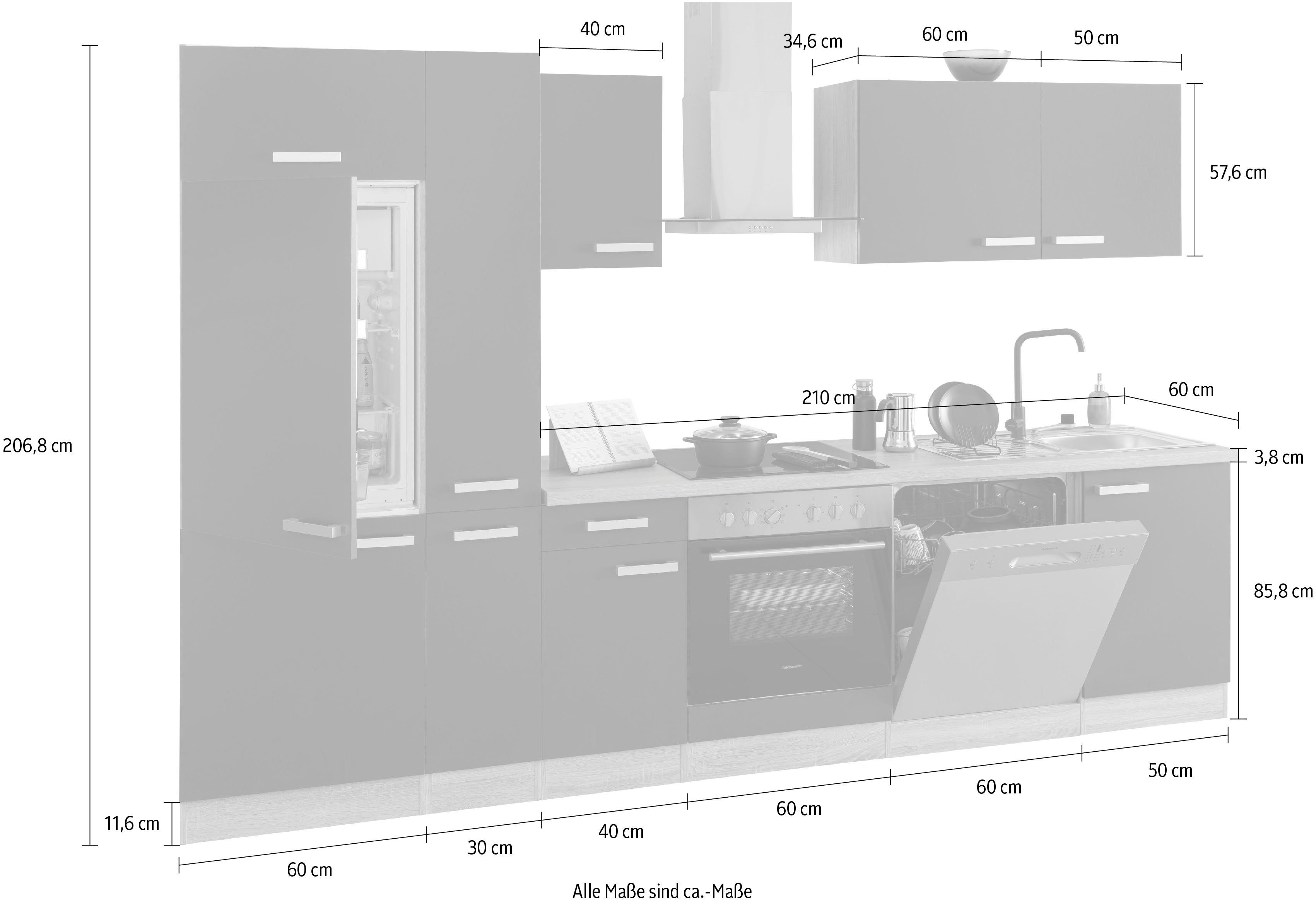 OPTIFIT Küchenzeile Leer Breite 300 cm, mit Hanseatic E-Geräten, inkl. Kühlschrank