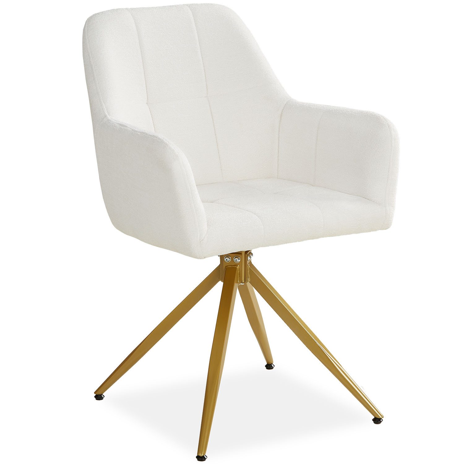 Homestyle4u Polsterstuhl Armlehne weich Bouclé Stoff Beige Esszimmer Wohnzimmerstuhl Gold (1 St), drehbar, Teddystoff/Teddyplüsch, für Esstisch, Essstuhl