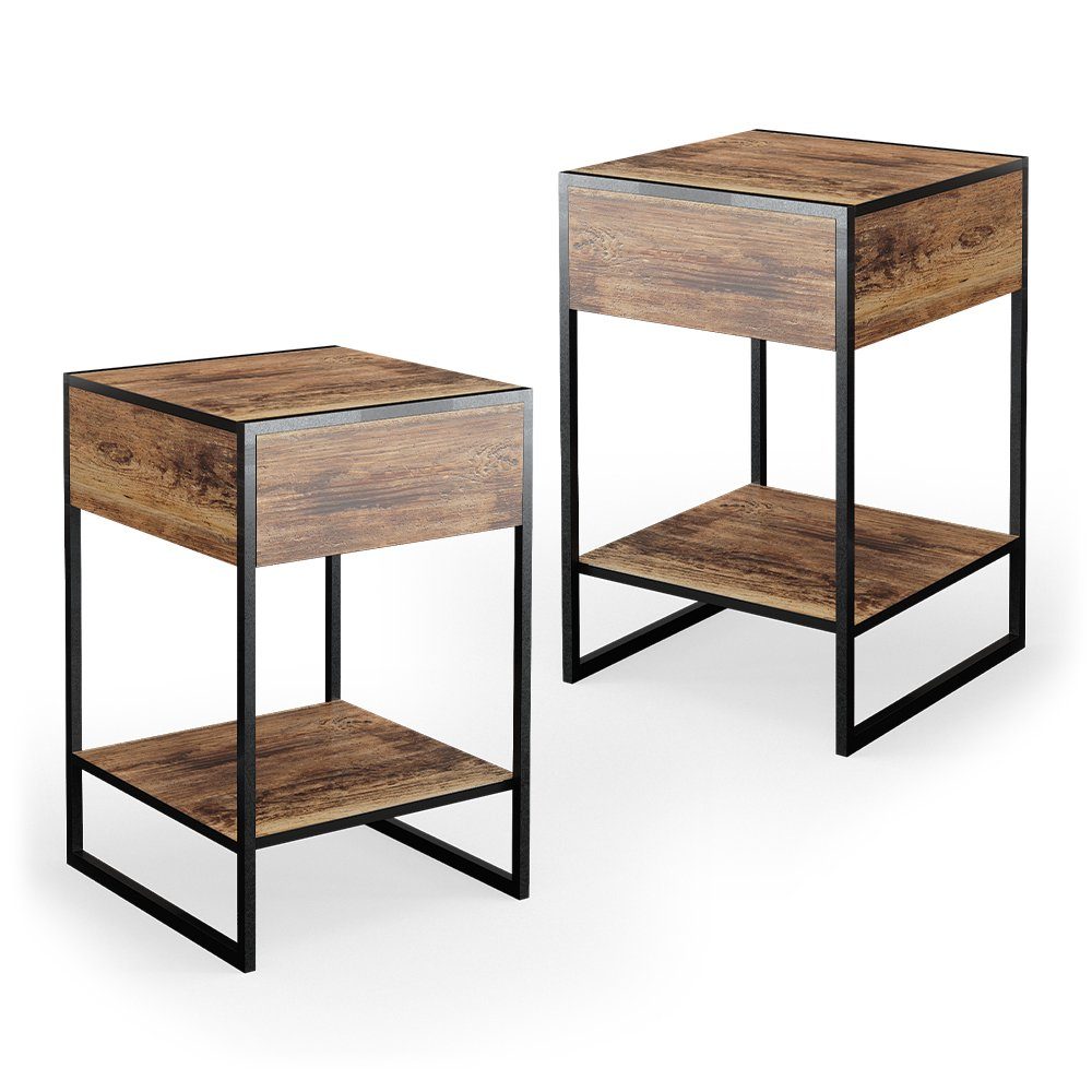 Nachtkommode Fyrk, Eiche rustikal/Schwarz, 43.5 x 66 cm 2er Set