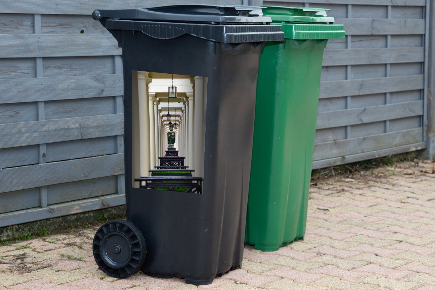 Mülleimer-aufkleber, von Container, Mülltonne, Sticker, Wandsticker Illusion (1 Abfalbehälter St), Eingangsportalen MuchoWow