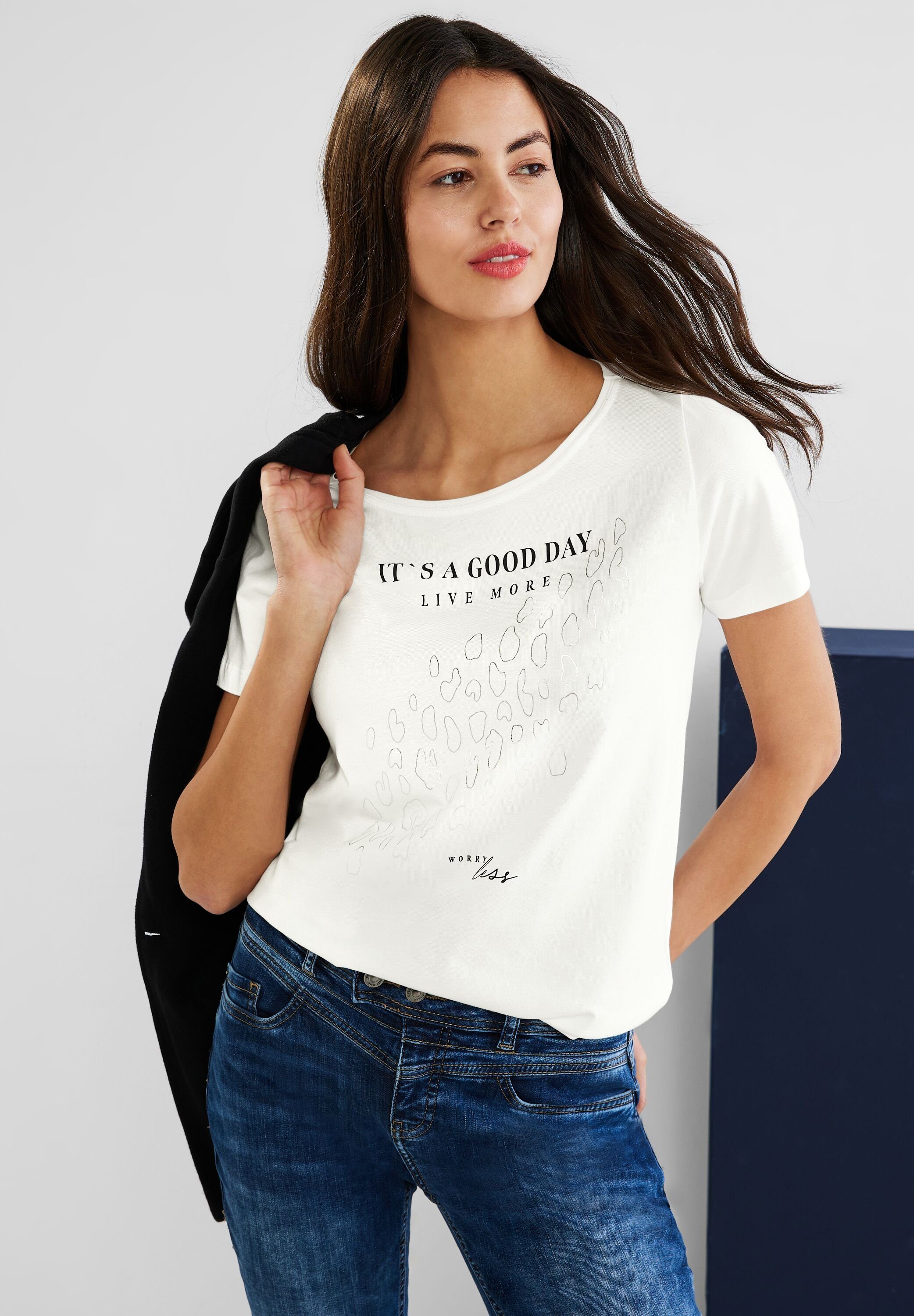 Rundhalsshirt white ONE STREET Rundhalsausschnitt mit off