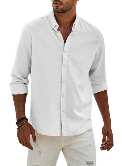 JMIERR Leinenhemd Herren Langarm Hemden Shirts Casual Freizeithemd Regular Fit S-2XL (Leinenhemd) Slim Langarm Kentkragen Uni