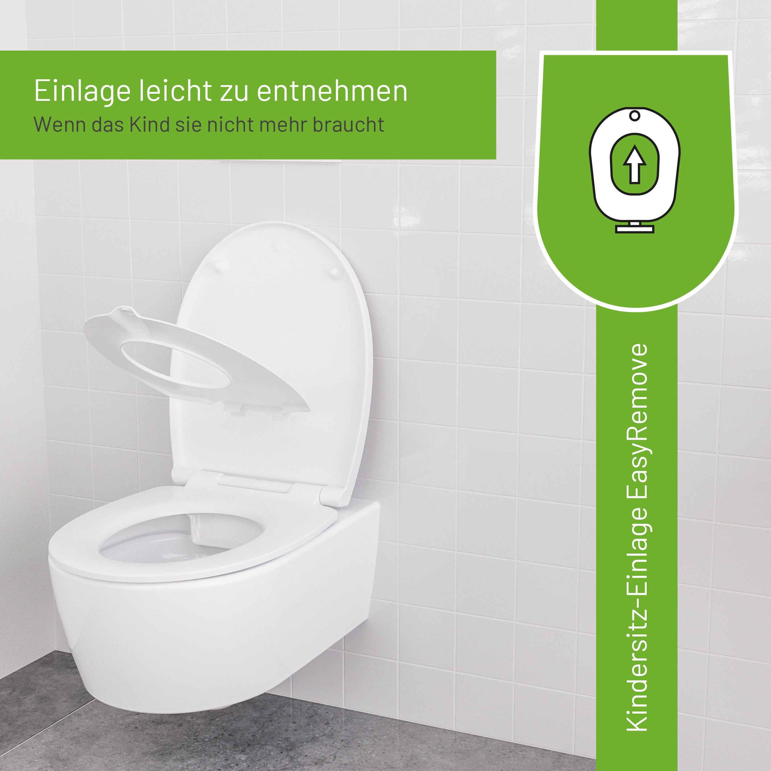 LUVETT Kinder-WC-Sitz C490 mit Kindersitz Softclose Magnetisch abnehmbar Duroplast O-Form (Komplett-Set, Kindersitz-Einlage), mit Original SoftClose® Absenkautomatik, Duroplast