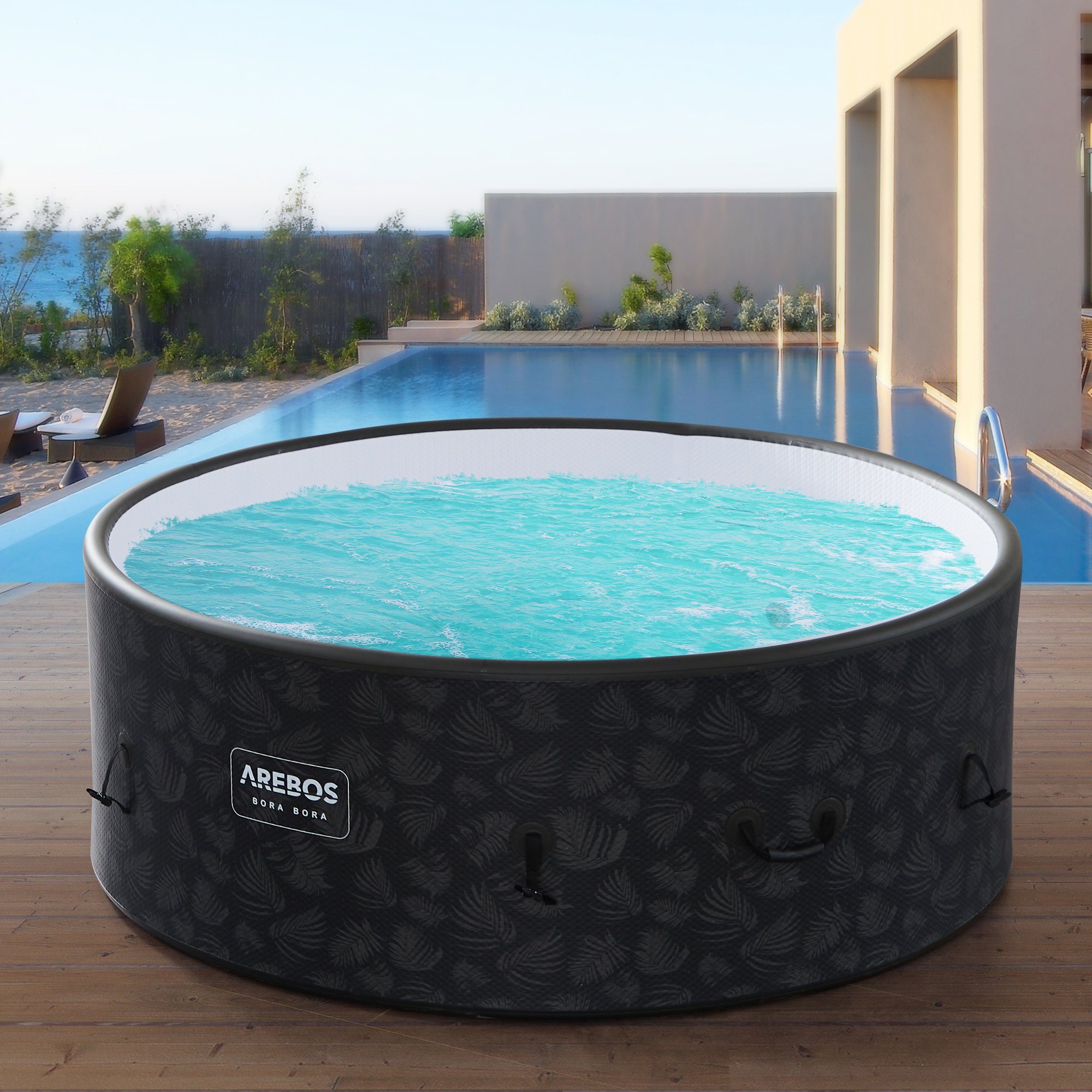 Arebos Whirlpool »Drop-Stitch "Bora Bora & Copenhagen"«, (Set, 10-tlg., Aufblassbar mit Zubehör), Durchmesser 180 cm Höhe 65 cm bis zu 7 Personen