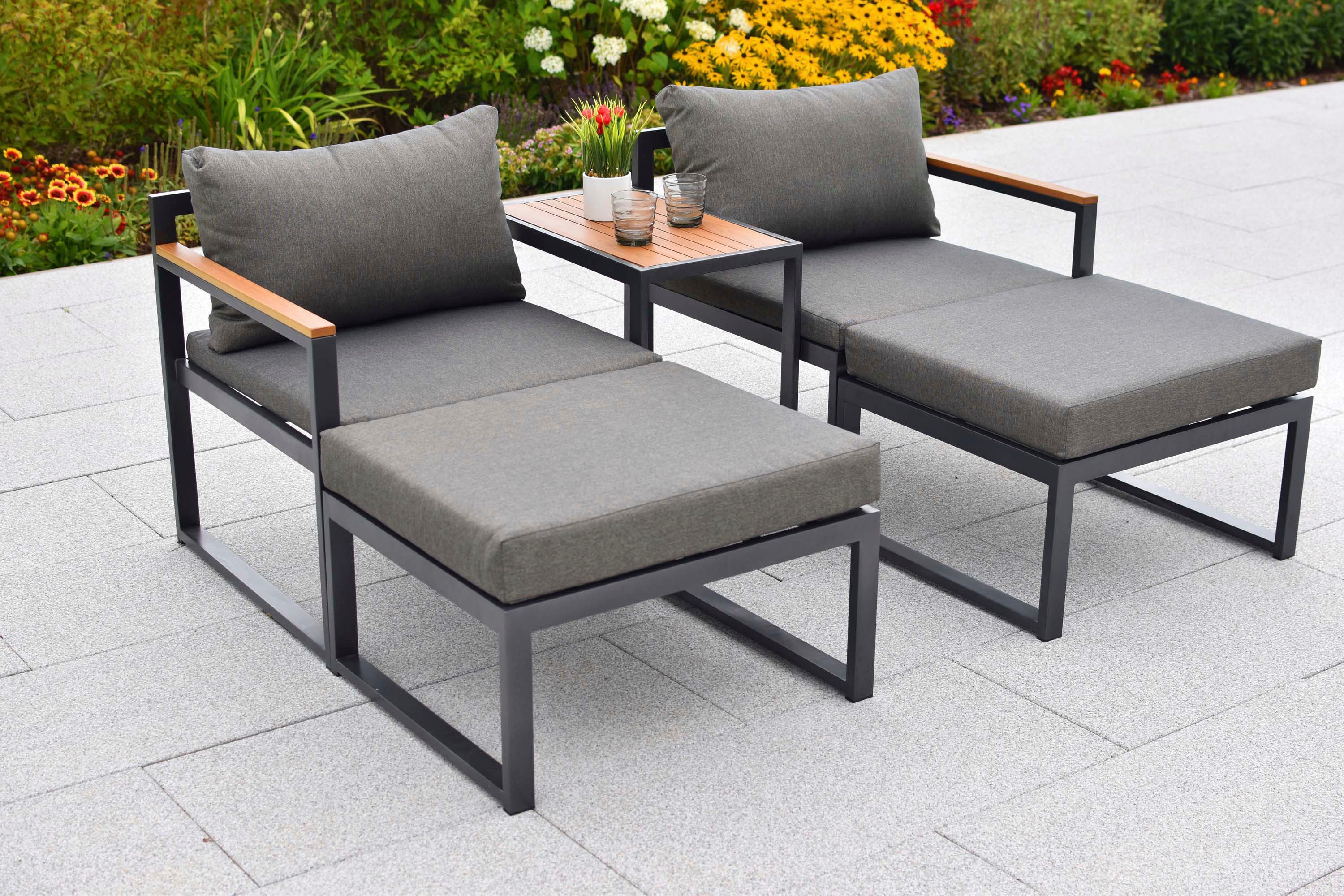 MERXX Gartenlounge-Set Lindos, (Set, 11-tlg), inkl. 2 Sessel, 2 Hocker, 2 Rückenkissen, 4 Sitzkissen, 1 Tisch