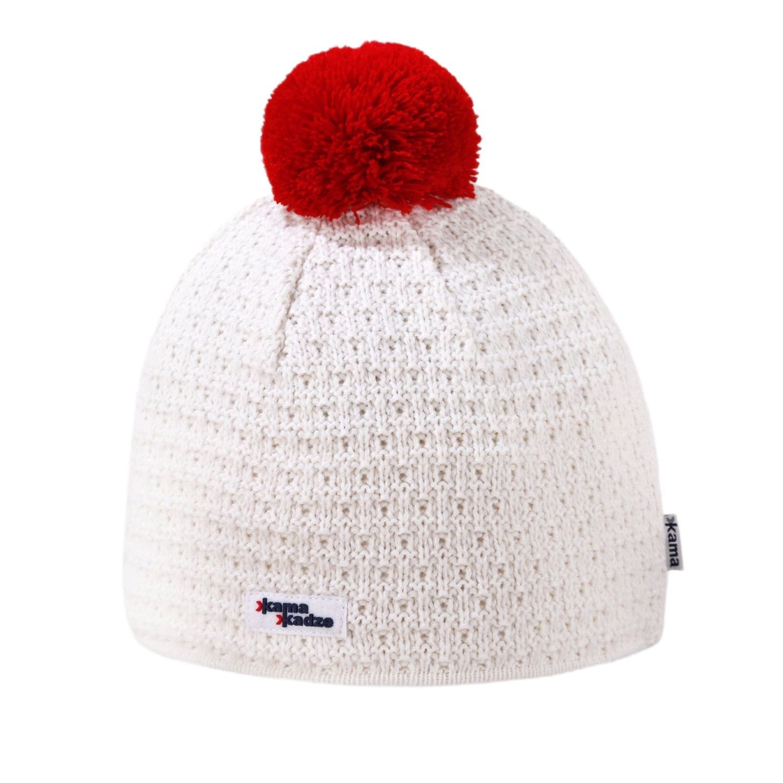 kama Strickmütze (Bommel) K36 Merino Kamakadze - weiss/rot - 1 Stück günstig online kaufen