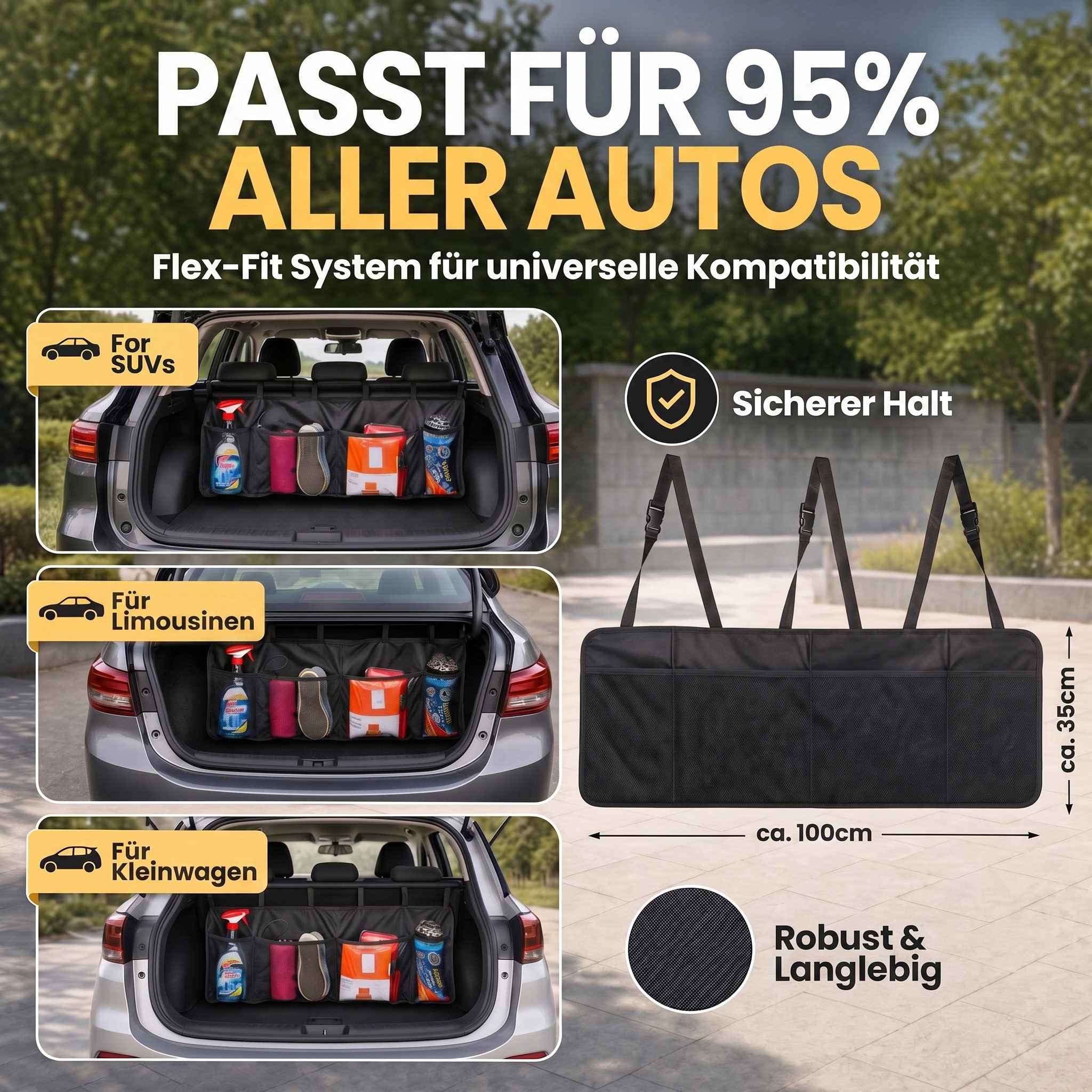 Goods+Gadgets Auto-Rückenlehnentasche Goods & Gadgets AutoKofferraum Organizer Tasche-Auto Tasche für Reisen (Autotasche, Werkzeugtasche), Universelle Kofferrau – Bild 4 von 5
