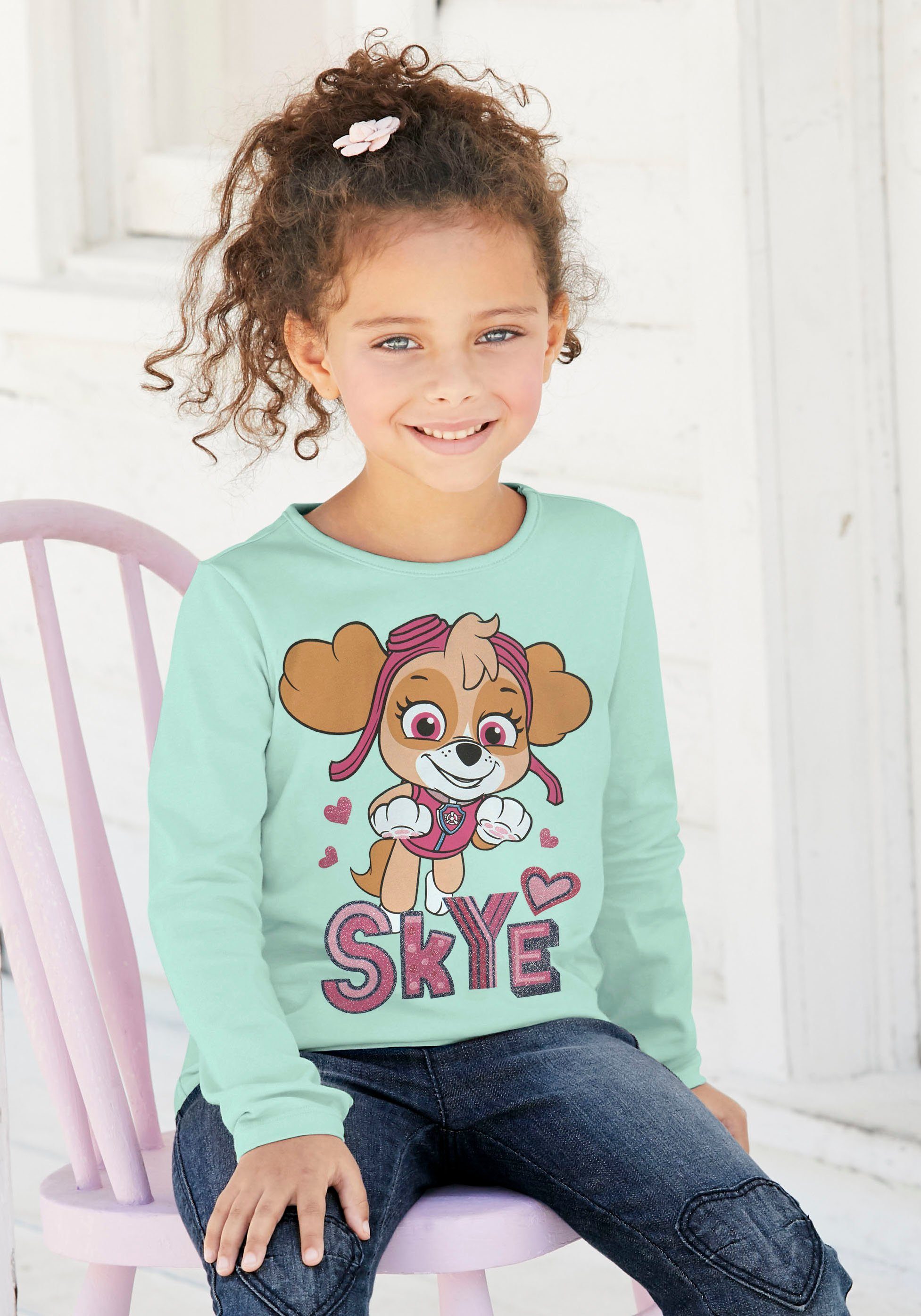 Druck Langarmshirt PAW PATROL Glitzerdetails mit