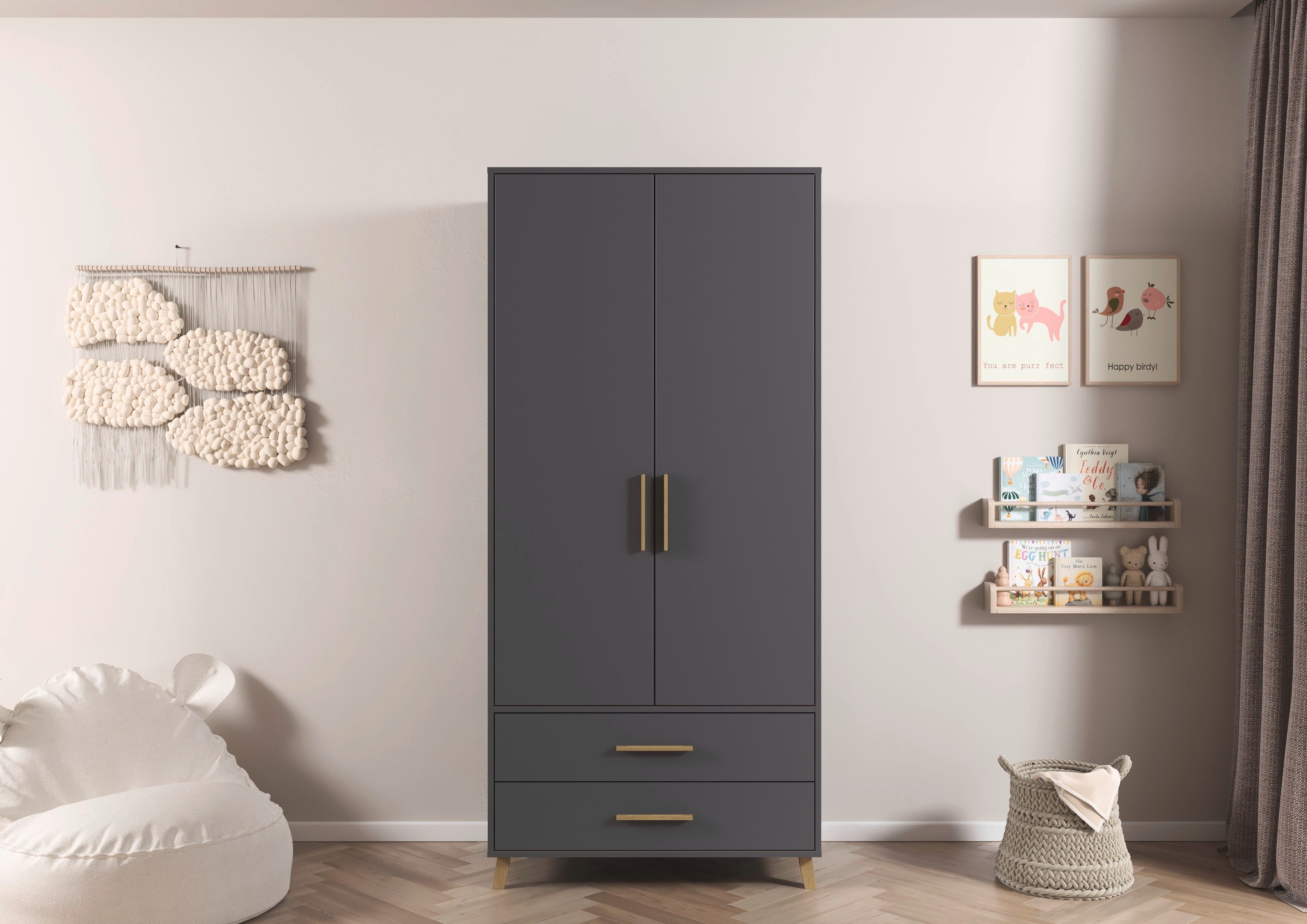 rauch Drehtürenschrank Kleiderschrank Schrank Garderobe SHINJO Breiten 93/140/187 cm (in 3 verschiedenen Ausstattungen BASIC/CLASSIC/PREMIUM) Griffe und Füße aus Massivholz mit 2 Schubladen MADE IN GERMANY