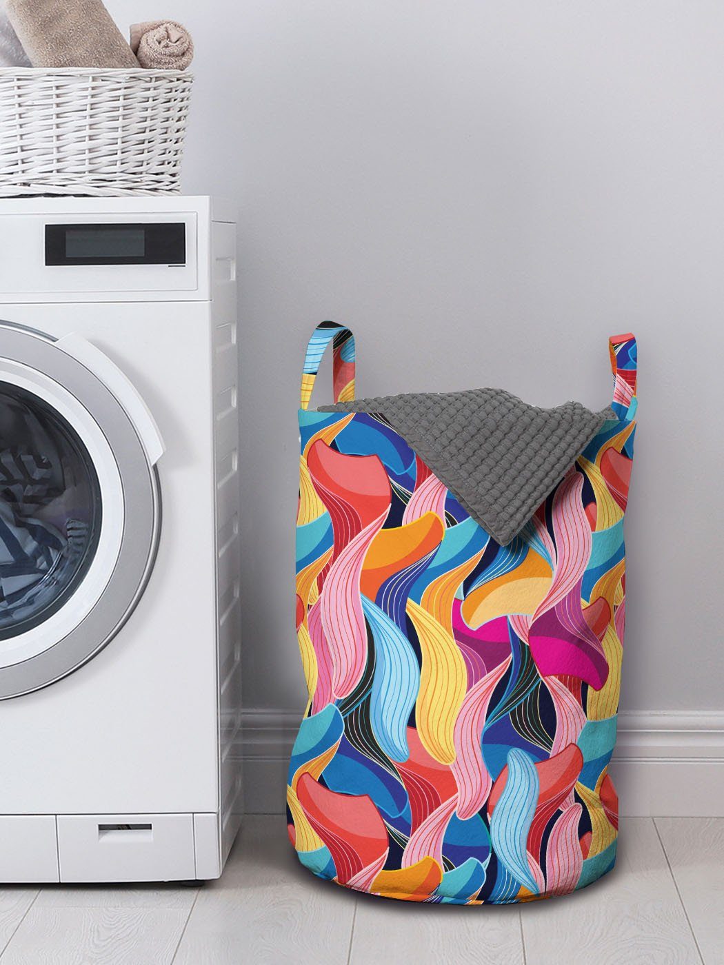Kordelzugverschluss Waves Abstrakt Abakuhaus Bunt mit Griffen Wäschekorb für Ungewöhnliche Wäschesäckchen Waschsalons,