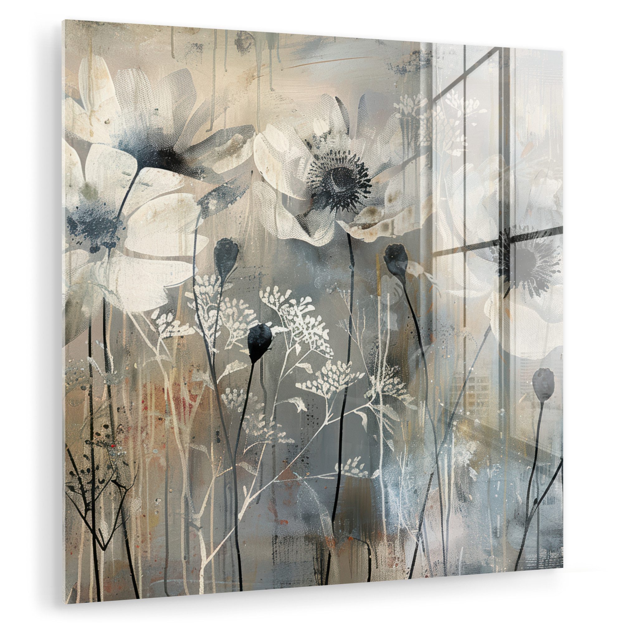 MuchoWow Acrylglasbild Blumen - Pflanzen - Grau - Abstrakt, Inkl. Aufhängun günstig online kaufen