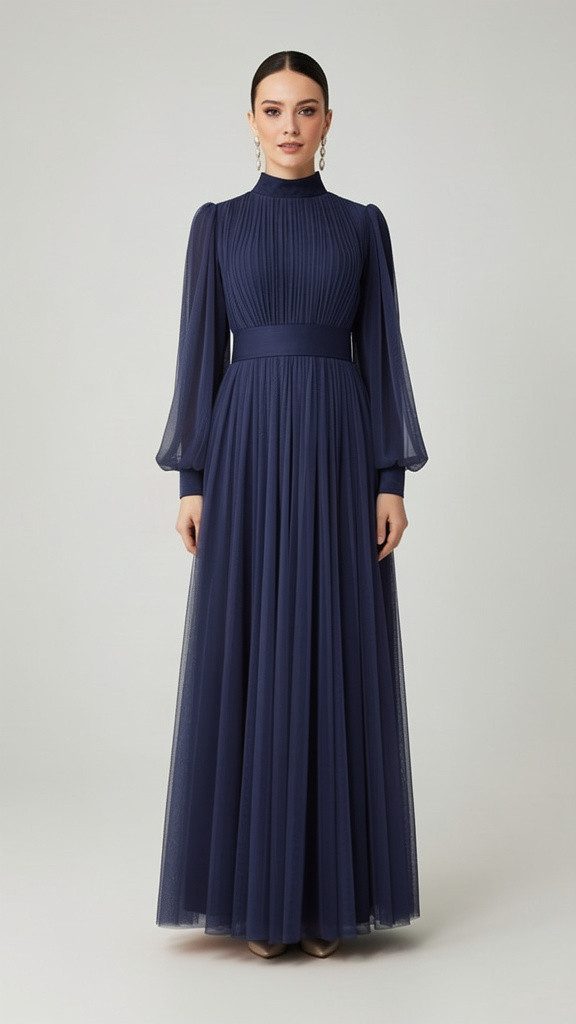 fashionshowcase Tüllkleid Damen Abendkleid Maxilänge Abaya-Stil - Modest Mo günstig online kaufen