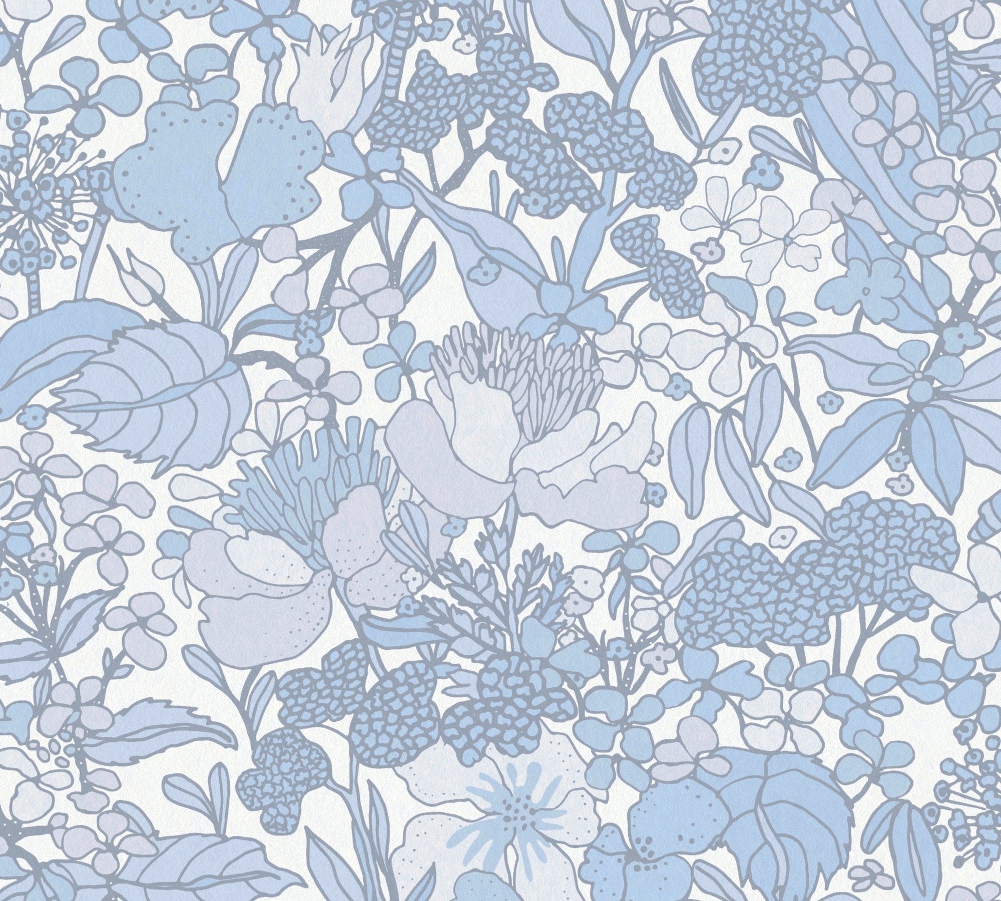 Architects Paper Vliestapete Impression, Tapete Dschungel glatt, Floral Blumentapete grau/blau/weiß botanisch, floral
