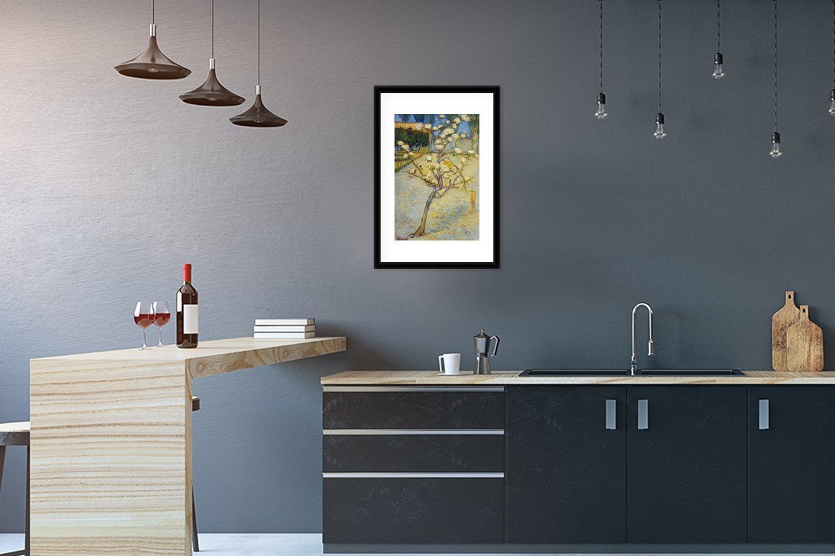 MuchoWow - Gogh, Gerahmtes St), (1 Schwarzem Rahmen, Kunstdruck, Birnbaum Bilderrahmen van Vincent Poster Blühender mit Poster,