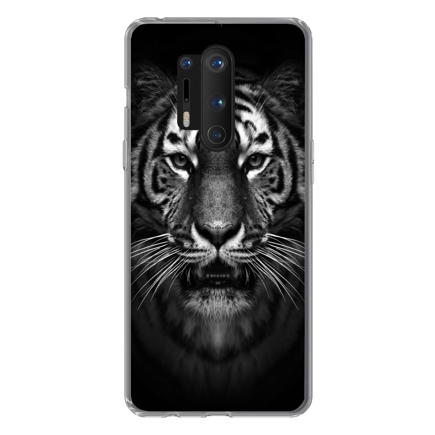 MuchoWow Handyhülle für OnePlus 8 Pro Tiger - Tiere - Schwarz - Weiß - Porträt - Wild, Phone Case, Silikon, Schutzhülle Dünn
