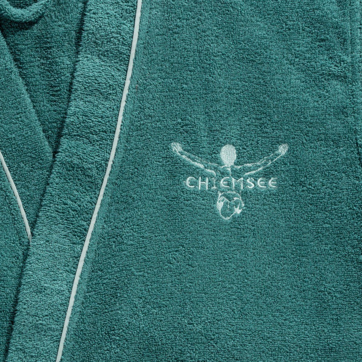 Chiemsee Bademantel Chiemsee Bademantel Logostickerei smaragd Langform, auf und Baumwolle, Herren, der Gürtel, Venice für Damen Brust Kimono-Kragen
