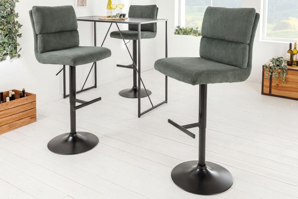 riess-ambiente Barhocker COMFORT grün/schwarz - Cord-Stoff, Metall, drehbar, höhenverstellbar (Einzelartikel, 1 St), Stuhl mit Lehne - ideal für Wohn- & Esszimmer, Küche oder Partykeller