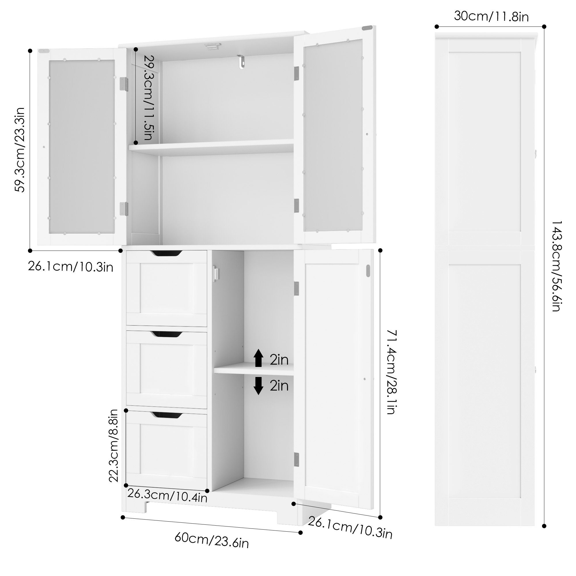 HOMECHO Hochschrank Badezimmerschrank mit 3 Türen und 3 Schubladen günstig online kaufen