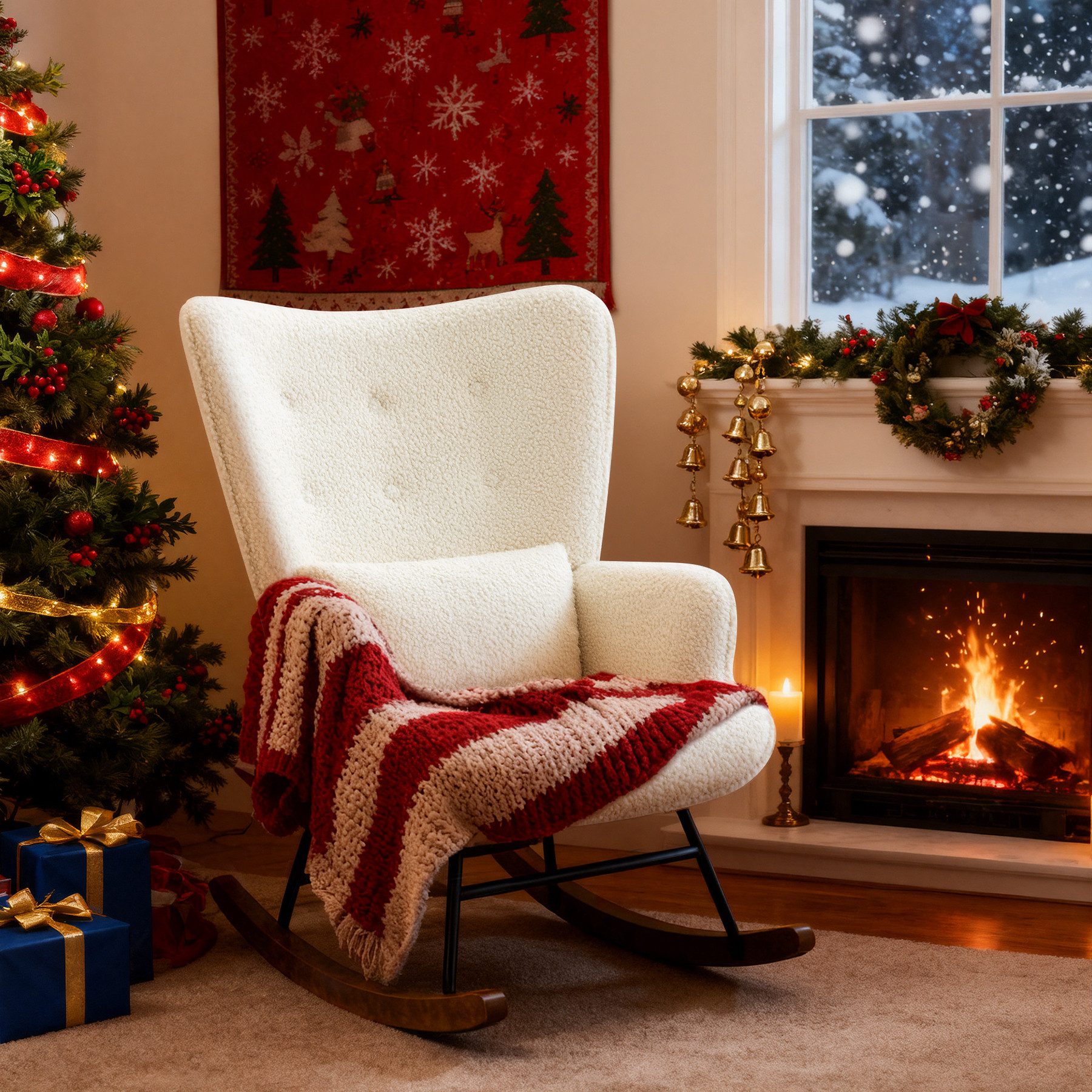 HomeMiYN Schaukelstuhl Schaukelstuhl Patchwork Sessel Schwingsessel Relaxstuhl Wohnzimmer (1 St), Aus holz