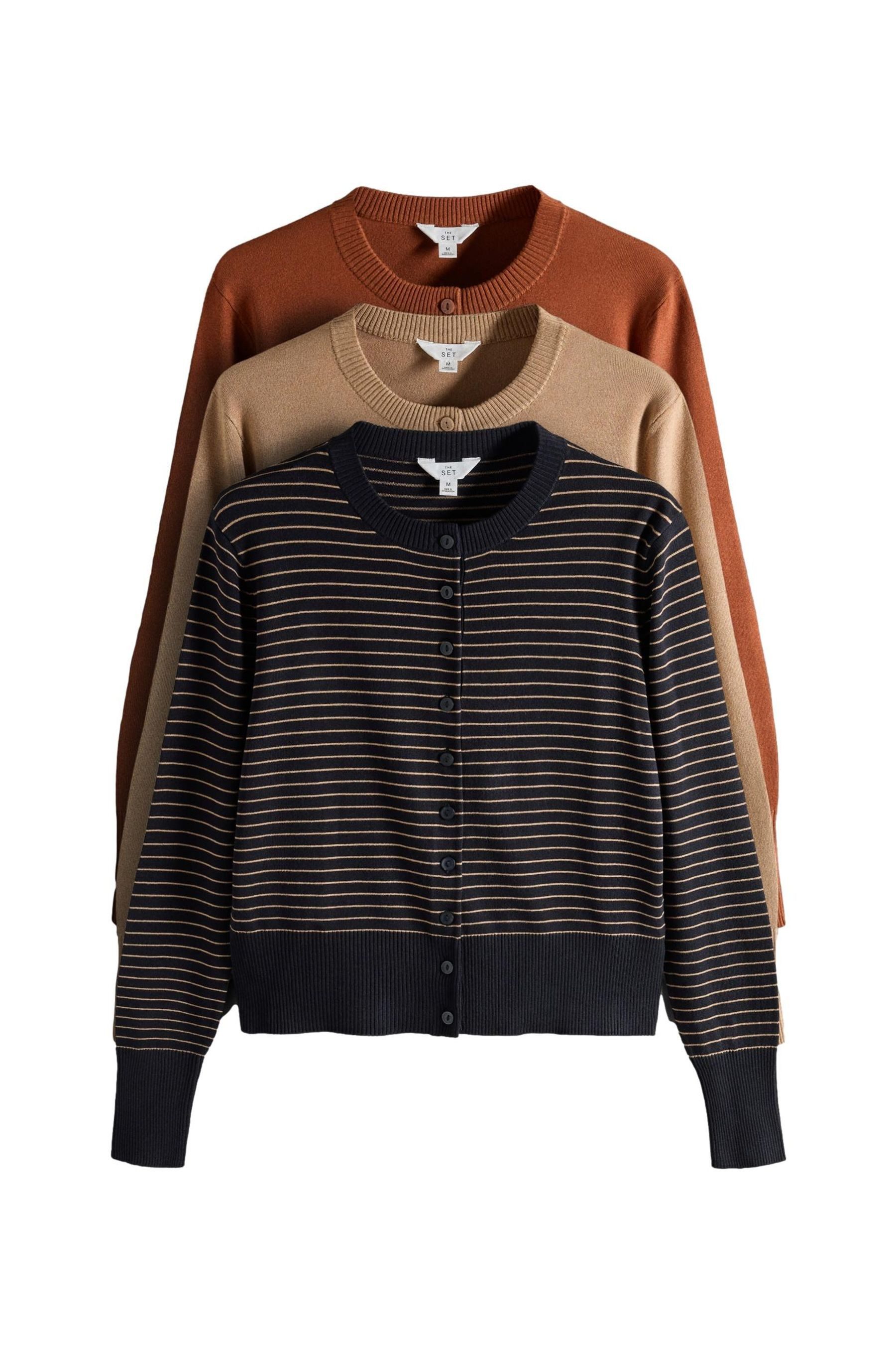 The Set Strickjacke The Set Feinstrickjacken mit Knopfleiste, 3er-Pack (3-tlg)