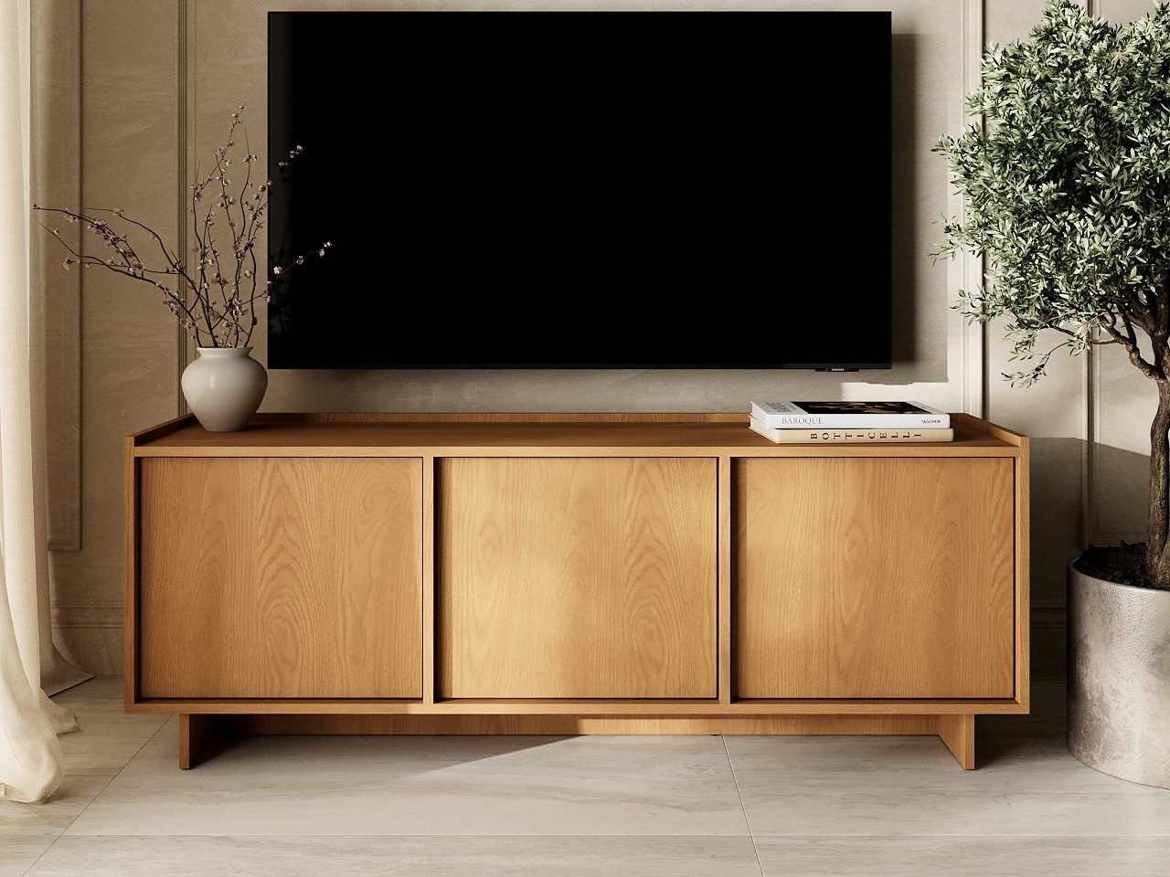 GrainGold TV-Schrank Azumi (Set, TV-Schrank, Push-to-open) Breite 147 cm, mit Push-to-open, Karamell-Eiche, für das Wohnzimmer