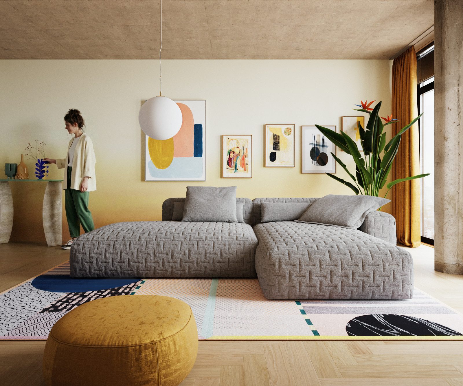 DELIFE Sofa Freestyle, Icon Strukturstoff Soft Grau 310x200 cm, Couch
