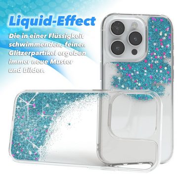 EAZY CASE Handyhülle Liquid Glittery Case für Apple iPhone 14 Pro 6,1 Zoll, Gloss Slimcover Girly Backcover Bling Phone Case kratzfeste Cover Blau