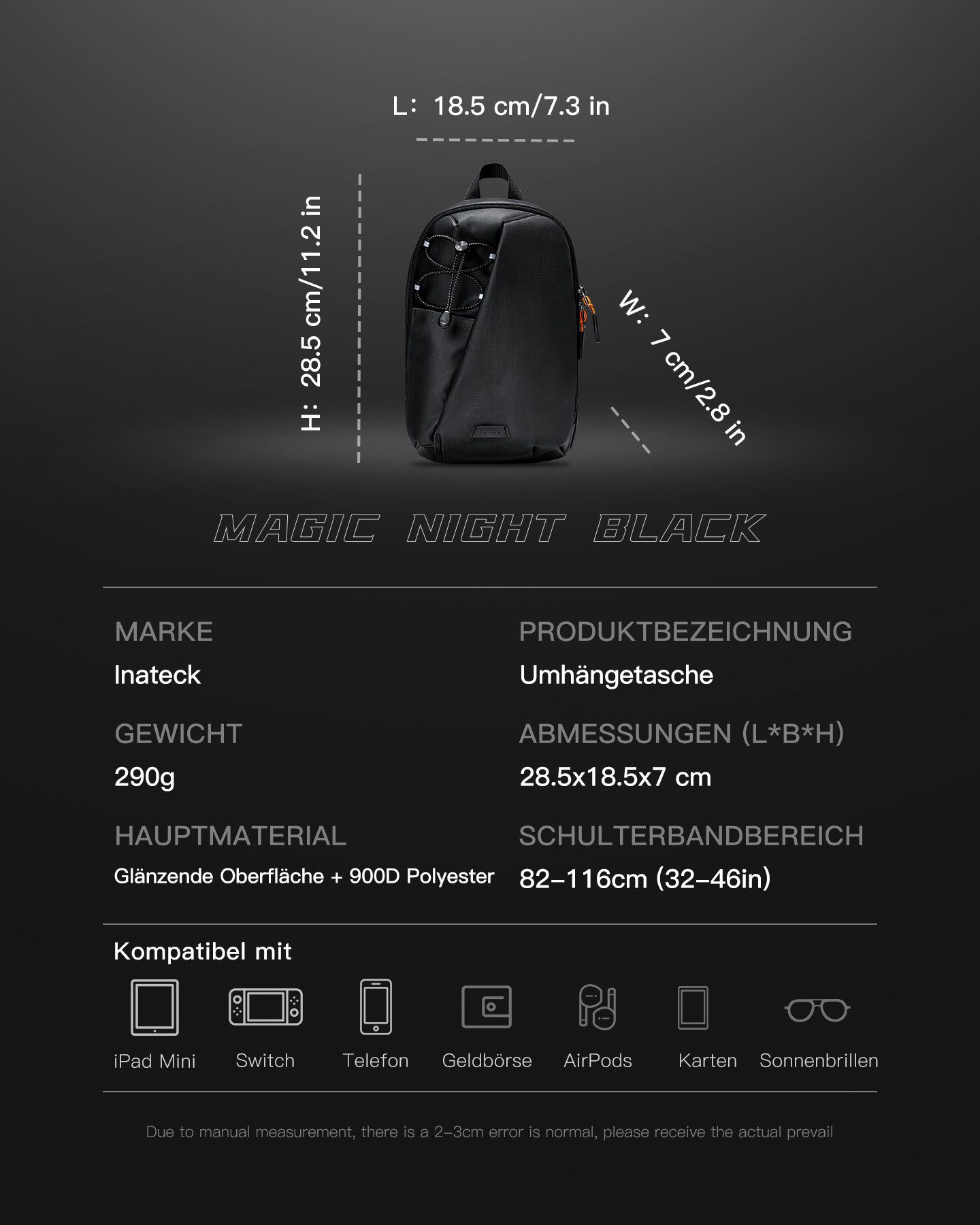 Inateck Umhängetasche Sling Bag Leichte Brusttasche Crossbody Bag günstig online kaufen