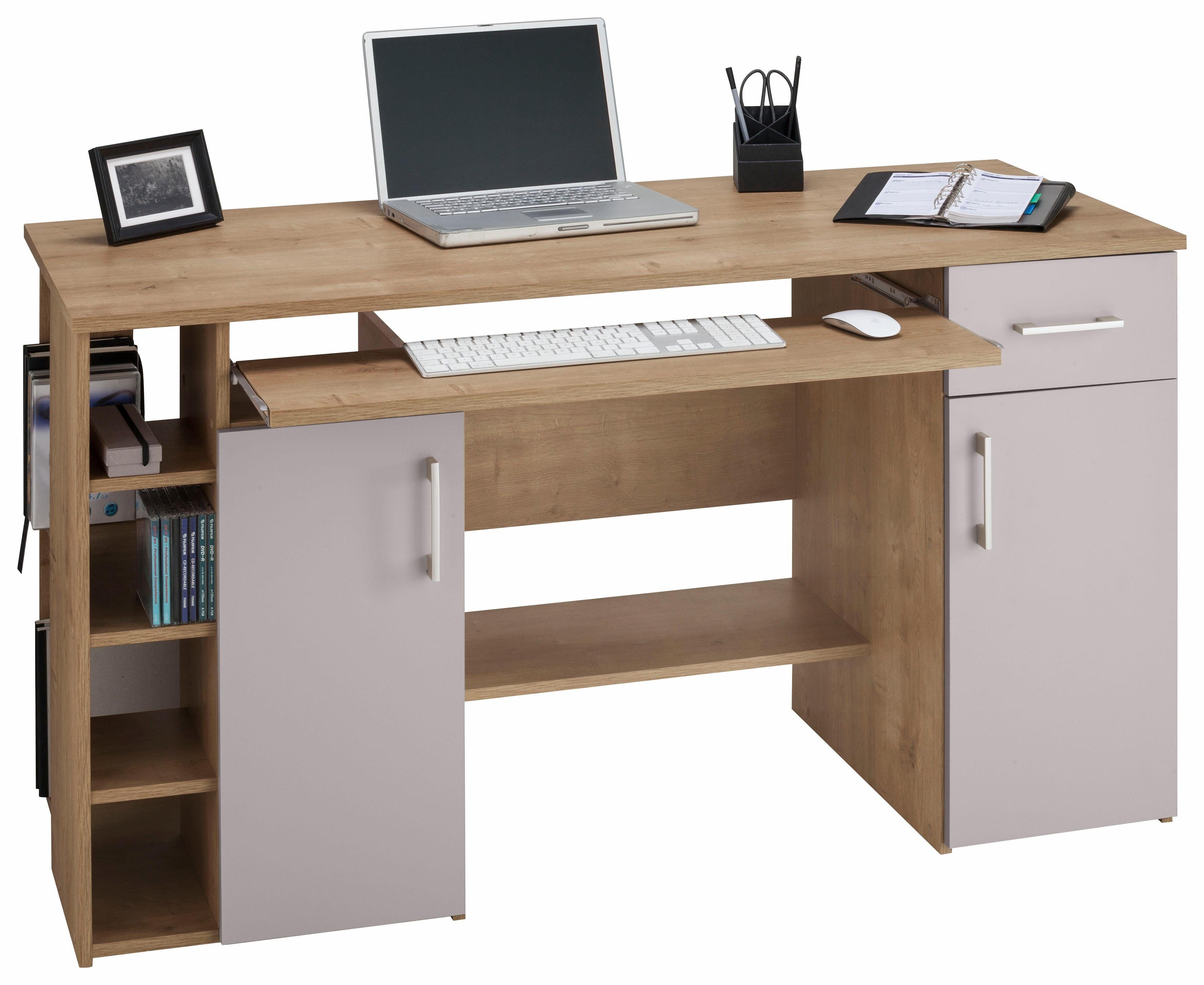 VOGL Möbelfabrik Schreibtisch Tim mit seitlich offenen Fächern & Tastaturauszug, Druckerablage, 1 Schublade, Breite 138 cm, Made in Germany