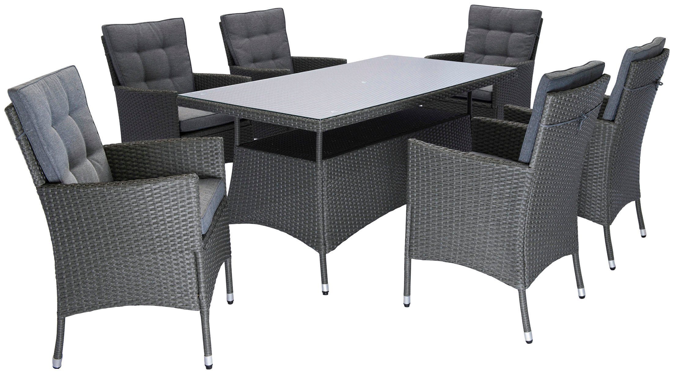 KONIFERA Garten-Essgruppe "Korfu", (Set, 13 tlg., 6x Sessel, 1xTisch: 150x8 günstig online kaufen