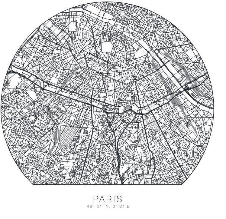 (1 Stadtplan Paris runder Wall-Art Tapete St) Wandtattoo