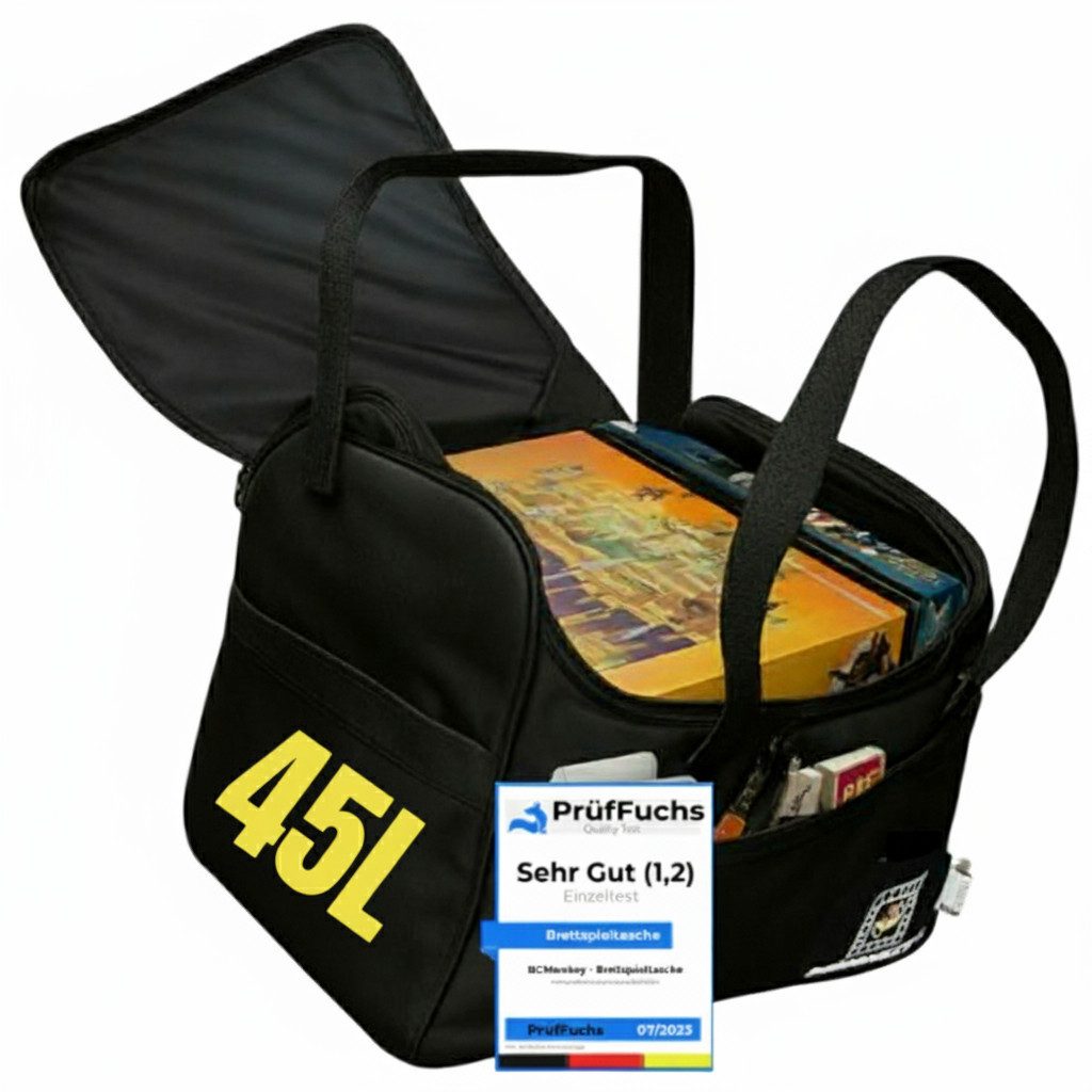 BGMONKEY Spiel für den sicheren Transport von Spielen - mit hoher Kapazität, Premium Brettspieltasche, Spieletasche- Tasche für Spiele, Reisetasche gepolstertem Innenraum und verstellbaren Fach