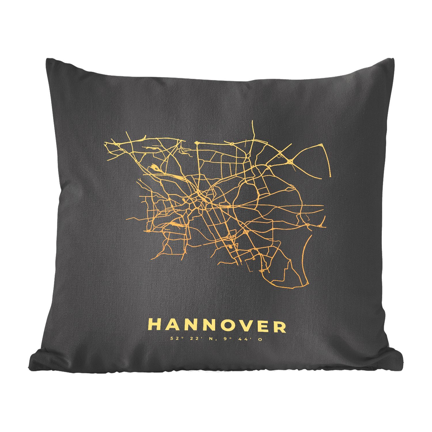 MuchoWow Dekokissen Karte - Hannover - Gold - Stadtplan - Karte, Zierkissen mit Füllung für Wohzimmer, Schlafzimmer, Deko, Sofakissen